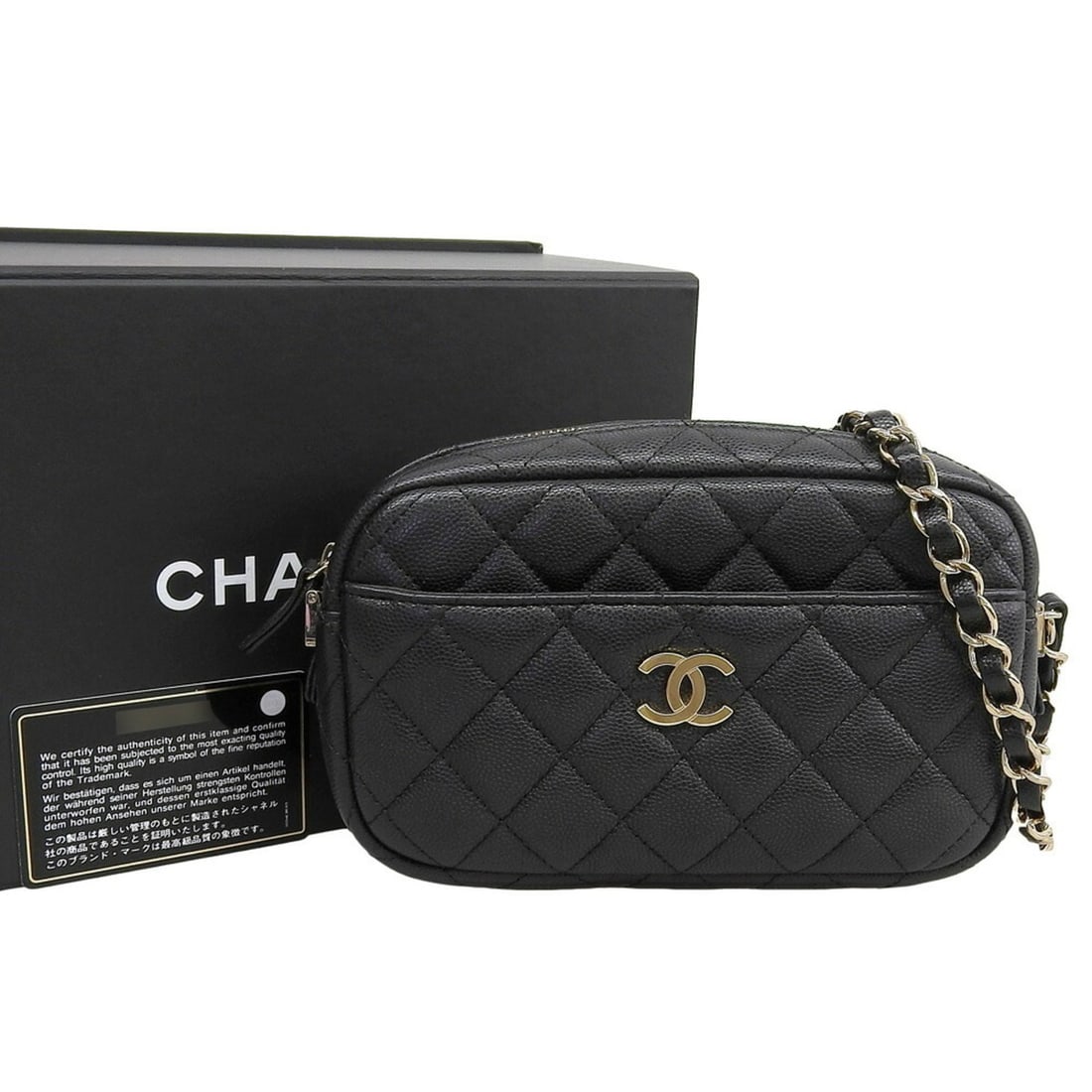CHANEL Matelasse Camera Bag A91796 Seal 26 Series Shoulder Caviar Skin Black (1 of 19)