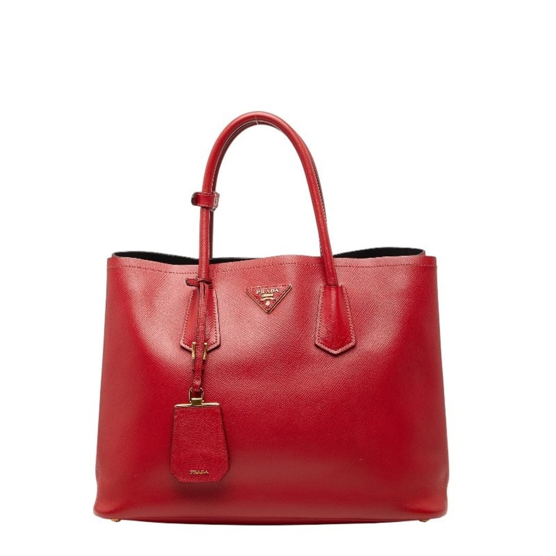 Prada Triangle Logo Plate Handbag Tote Bag Red Saffiano Leather Women's PRADA (1 of 15)