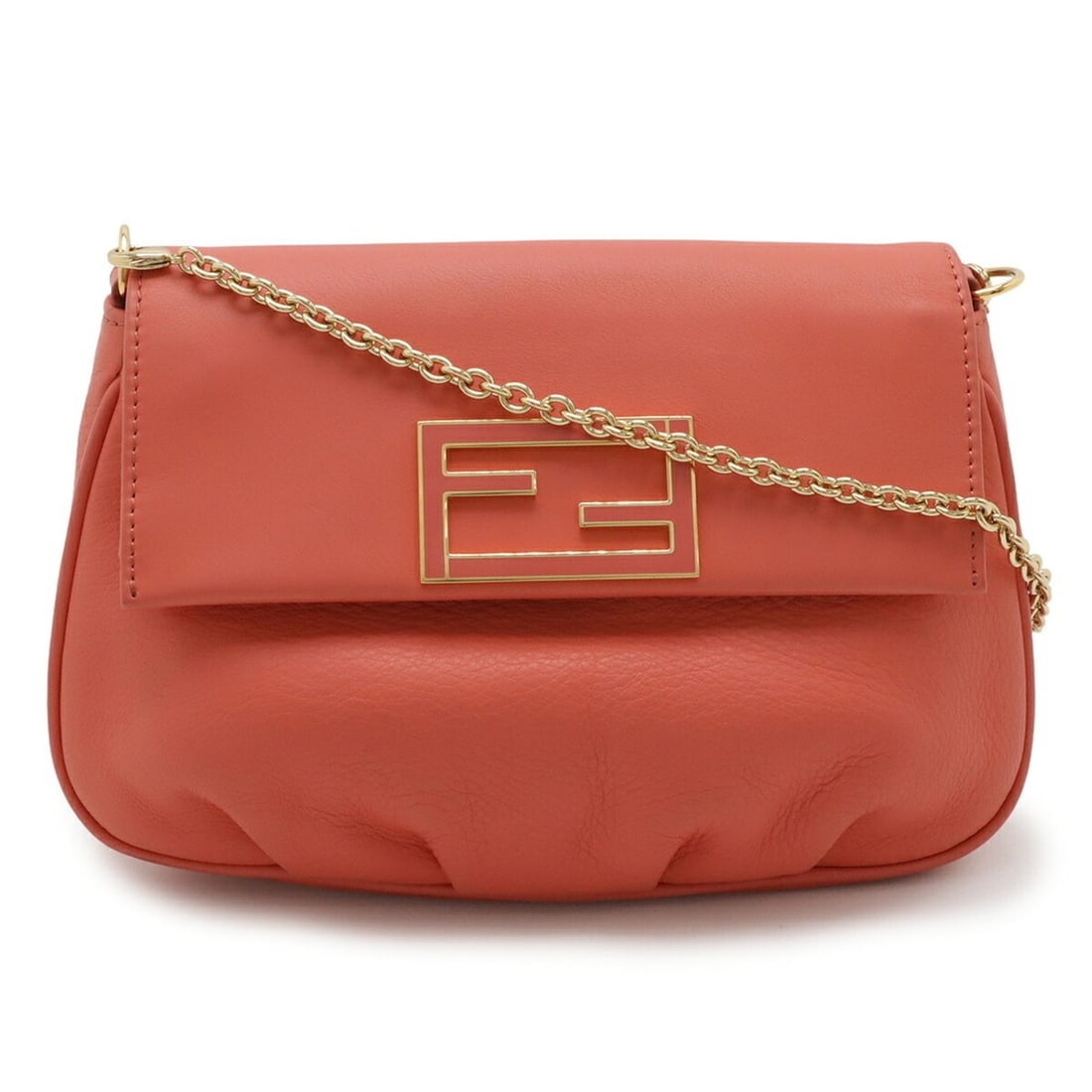FENDI Chain Shoulder Bag/Pochette/Clutch Bag in Coral Pink Leather 8M0276 (1 of 13)