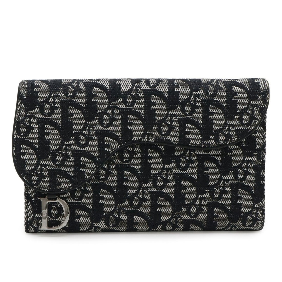 Christian Dior Trotter Saddle Wallet, tri-fold long wallet in canvas and leather, black gray. (1 of 12)