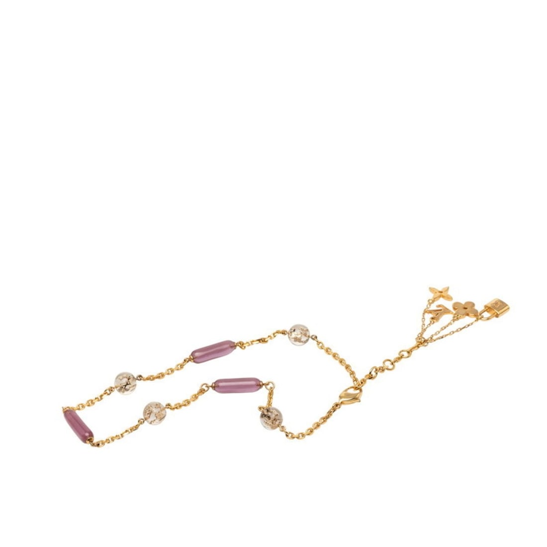 Louis Vuitton Sautoir Vert Inclusion Necklace M65544, Gold and Purple Plated Plastic, Women's LOUIS: --- Catalog ---Category: SizePendant Size: 18.7mm x 15.2mm / 0.73'' x 0.59''Neck Circumference: 53 cm / 20.86''Category: DesignColor: Gold, PurpleGender: WomenMaterial: PlasticNecklace Type: NecklaceC