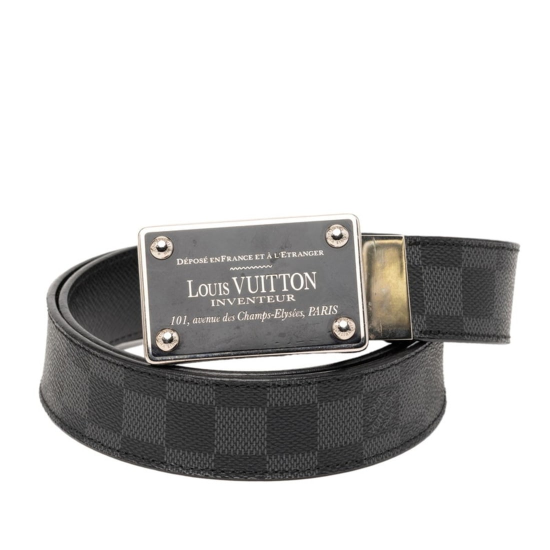 Louis Vuitton Damier Graphite Santur Inventour Belt, Size: 90 (36cm), M9632, Black and Silver: --- Catalog ---Category: SizeLength: 84cm - 94cm / 33.07'' - 37''Category: DesignType: Standard beltColor: Black, SilverGender: MenMaterial (Strap): PVC , Leather Category: GeneralMPN: M9632Brand: Lou