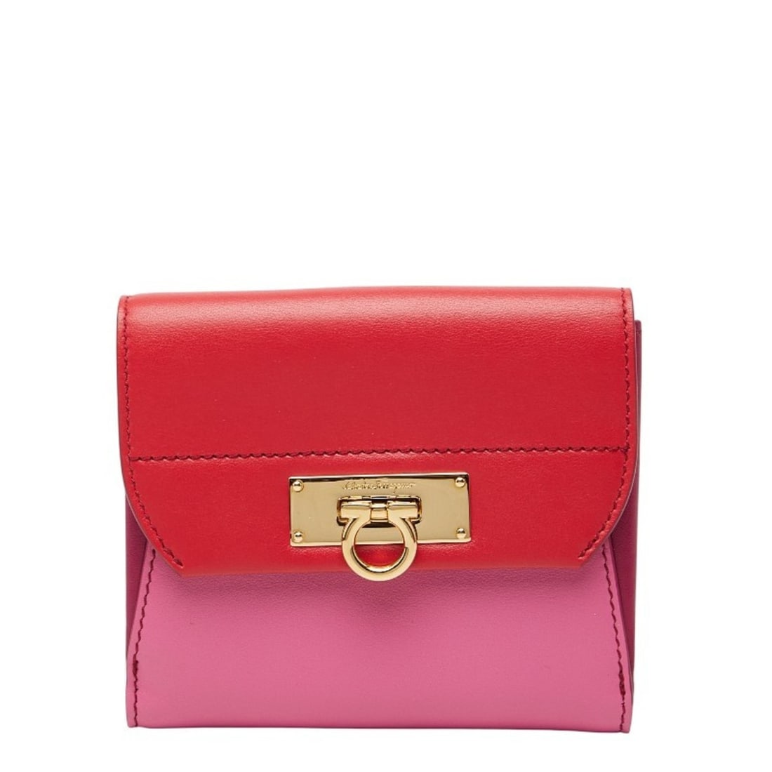 Salvatore Ferragamo Gancini Two-Tone Bifold Wallet JL-22 C270 Red Pink Leather Women's: --- Catalog ---Category: SizeSize (HxWxD): 11cm x 12cm x 2.5cm / 4.33'' x 4.72'' x 0.98''Category: DesignType: Wallet (bi-fold)Color: Pink, Red colorGender: WomenMaterial: Leather Category: GeneralMPN
