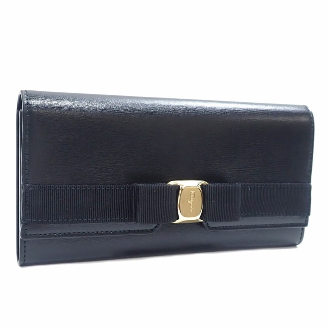 Salvatore Ferragamo Women's Bifold Long Wallet Nero Black Leather JL-22E008 Vara Ribbon (1 of 13)