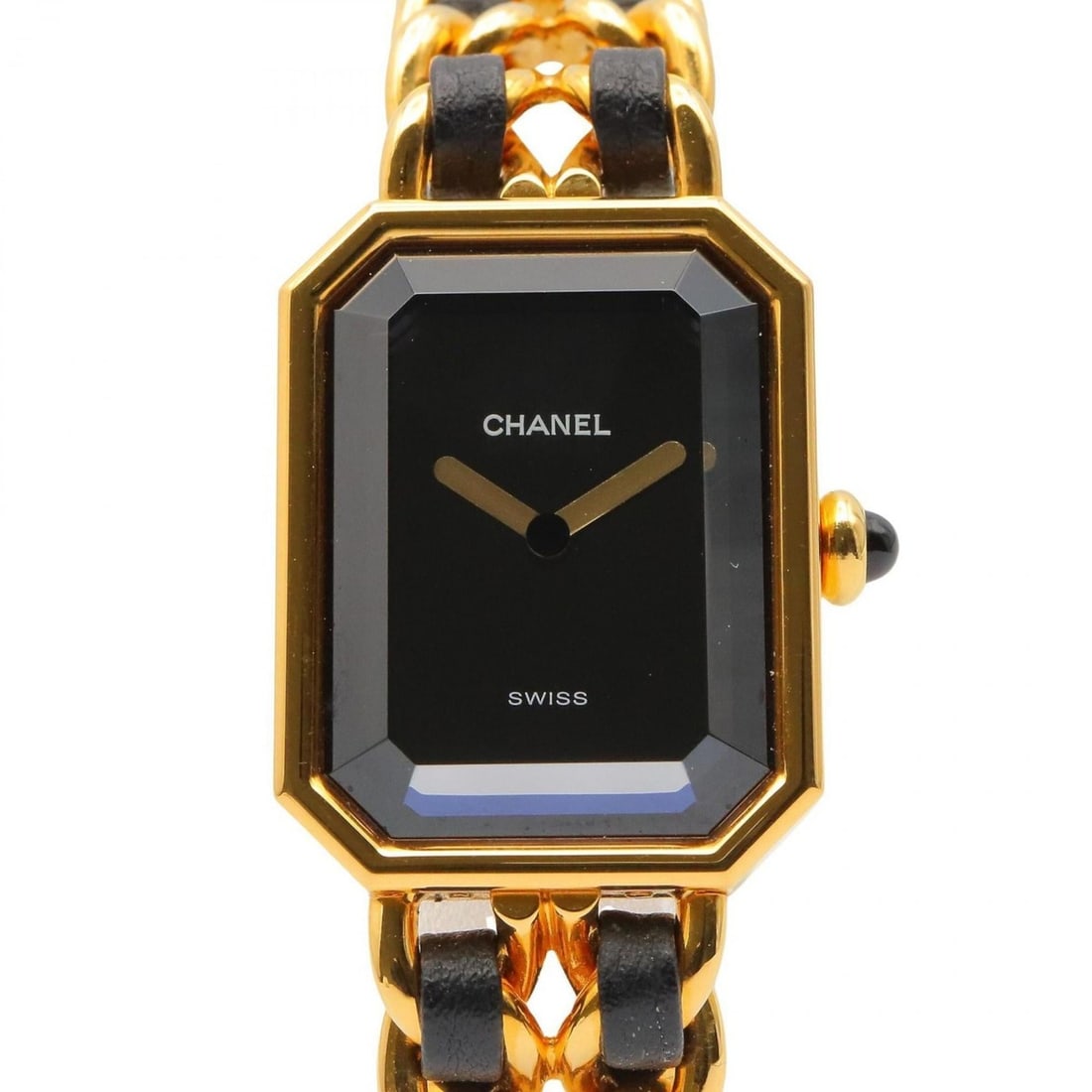 CHANEL Premiere M Watch, Gold-Plated, with Leather Strap, Black, Women's, H0001: --- Catalog ---Category: SizeWrist Size: 15cm / 5.9''Case Diameter: 20mm / 0.79''Category: DesignType: WristwatchGender: WomenColor (Dial): BlackMaterial (Band): Gold plated, LeatherMaterial (Case): G