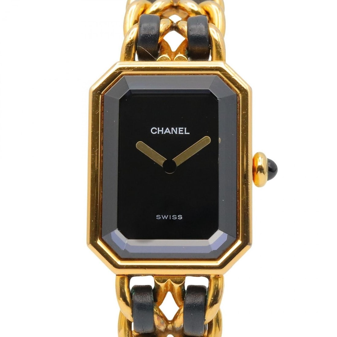 CHANEL Premiere M Watch, Gold-Plated, with Leather Strap, Black, Women's, H0001: --- Catalog ---Category: SizeWrist Size: 15cm / 5.9''Case Diameter: 20mm / 0.79''Category: DesignType: WristwatchGender: WomenColor (Dial): BlackMaterial (Band): Gold plated, LeatherMaterial (Case): G