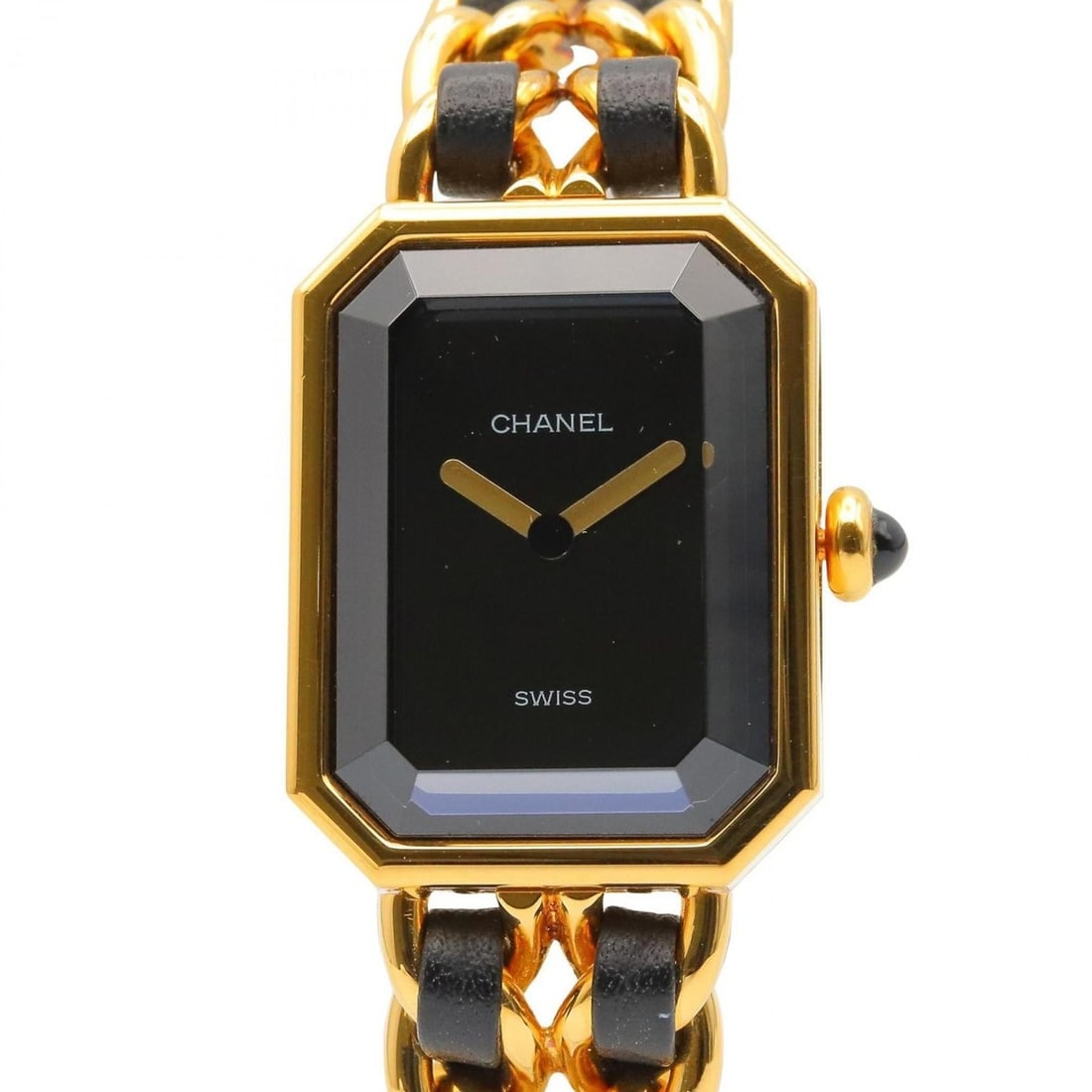 CHANEL Premiere M Watch, Gold-Plated, with Leather Strap, Black, Women's, H0001: --- Catalog ---Category: SizeWrist Size: 15cm / 5.9''Case Diameter: 20mm / 0.79''Category: DesignType: WristwatchGender: WomenColor (Dial): BlackMaterial (Band): Gold plated, LeatherMaterial (Case): G