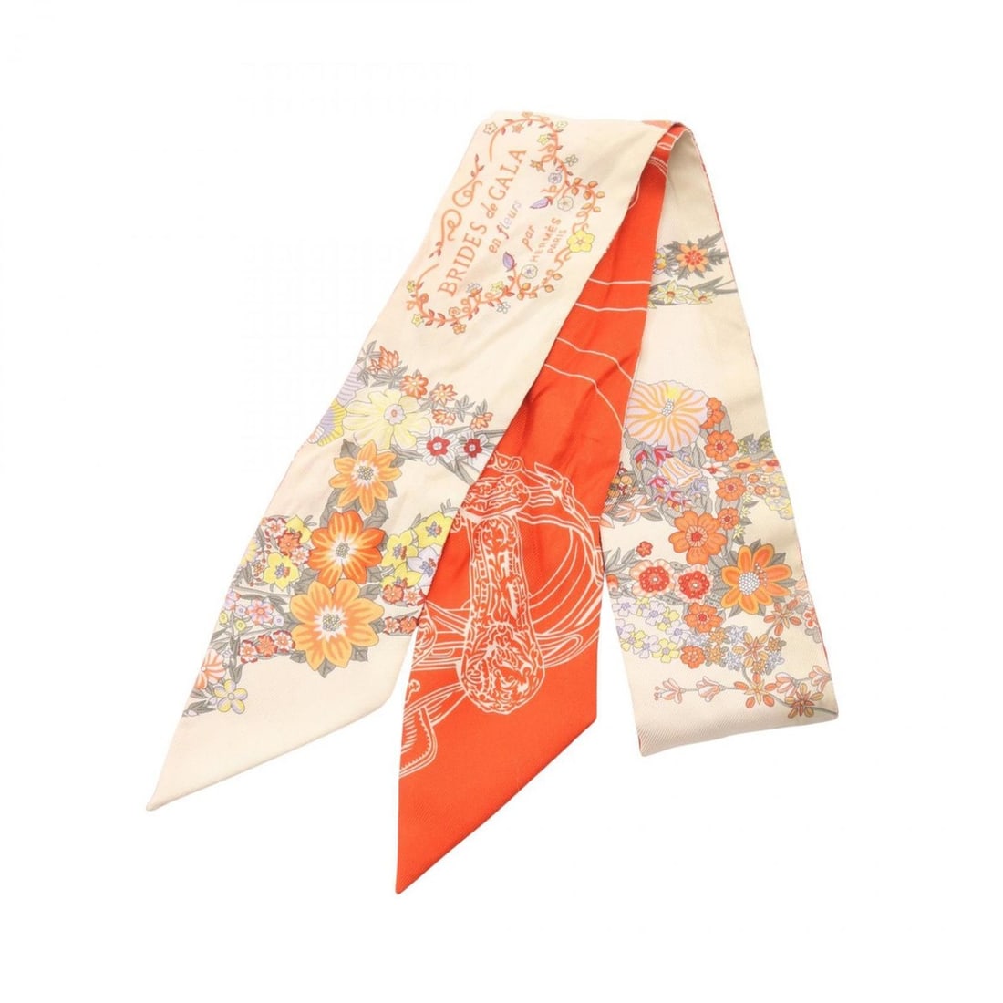 Hermes Hermès Twilly BRIDES de GALA en fleurs silk scarf/muffler for women, available in beige, (1 of 14)