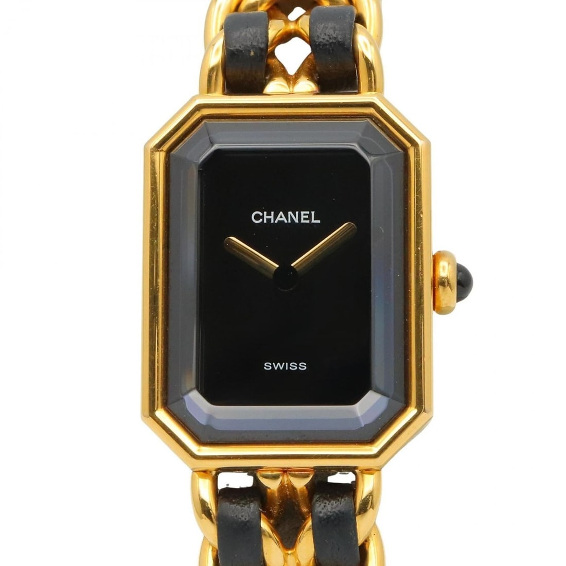 CHANEL Premiere M Watch, Gold-Plated, with Leather Strap, Black, Women's, H0001: --- Catalog ---Category: SizeWrist Size: 15cm / 5.9''Case Diameter: 20mm / 0.79''Category: DesignType: WristwatchGender: WomenColor (Dial): BlackMaterial (Band): Gold plated, LeatherMaterial (Case): G