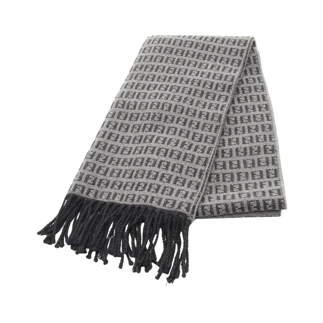 Fendi FF pattern scarf, wool, men's, gray and black (1 of 13)