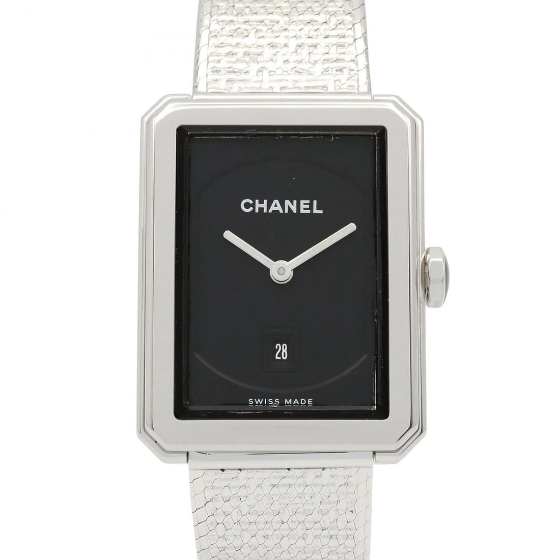CHANEL Boyfriend Tweed Watch, Stainless Steel, Women's, Black, H4878: --- Catalog ---Category: SizeWrist Size: 16cm / 6.29''Case Diameter: 26.5mm / 1.04''Category: DesignType: WristwatchGender: WomenColor (Dial): BlackMaterial (Band): Stainless steelMaterial (Case): Sta
