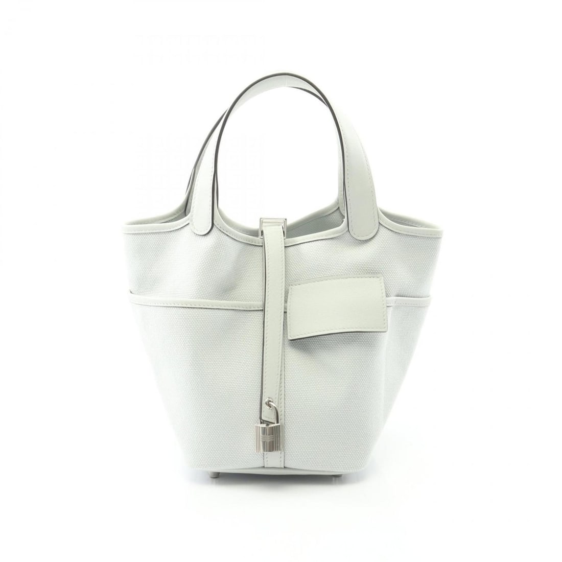 Hermes Hermès Picotin Lock PM Cargo Handbag, Canvas and Calfskin Leather, Toile Goelan Swift: --- Catalog ---Category: SizeSize (HxWxD): 18.5cm x 19cm x 13.5cm / 7.28'' x 7.48'' x 5.31''Category: DesignType: HandbagColor: Blue, Off-whiteGender: WomenMaterial: Canvas , Leather Leather/Fur Type: