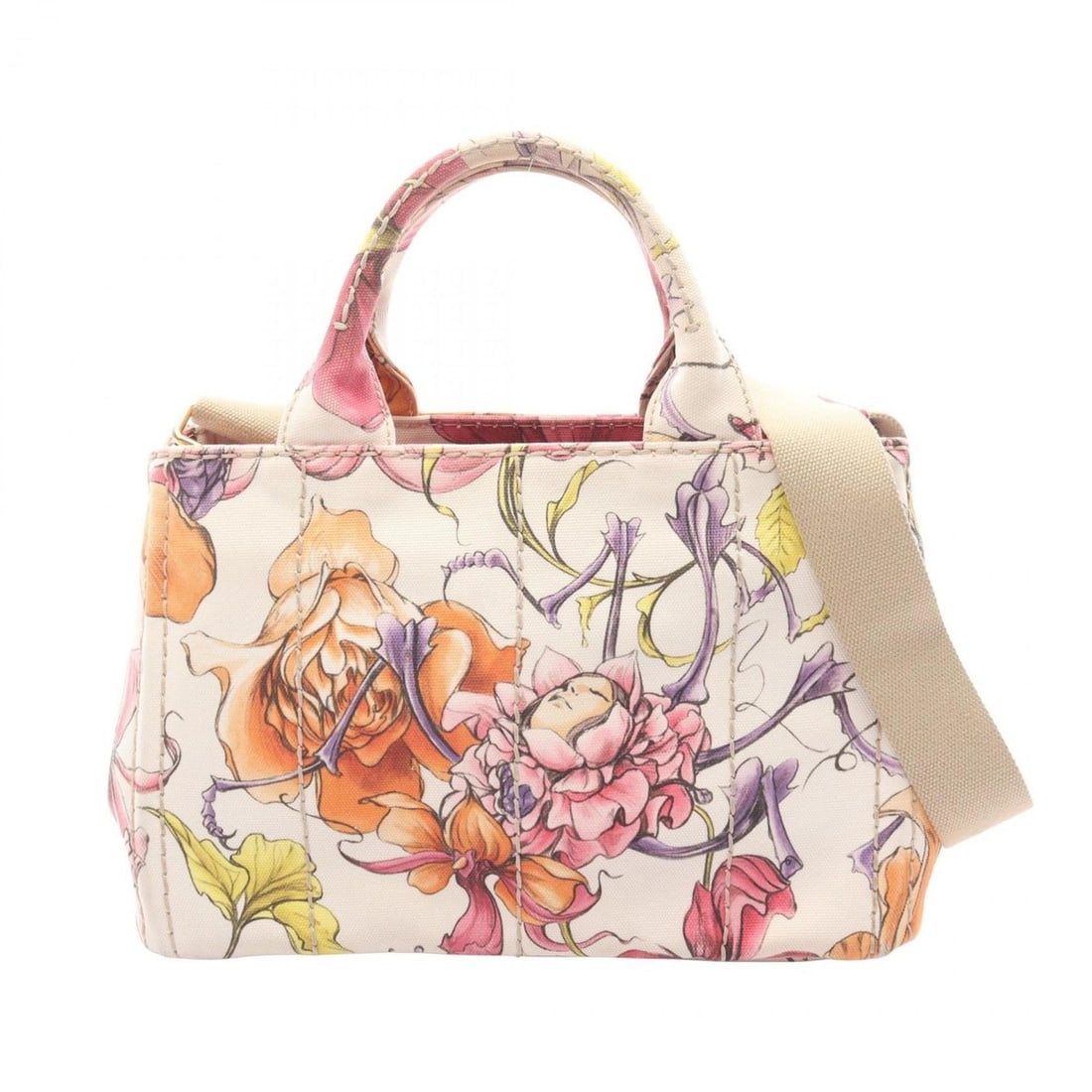 Prada Canapa Tote Bag, Canvas Handbag, Women's, White, Multicolor: --- Catalog ---Category: SizeSize (HxWxD): 19cm x 29cm x 14cm / 7.48'' x 11.41'' x 5.51''Category: DesignType: Handbag, Tote bagColor: Multi-color, WhiteGender: WomenMaterial: Canvas Category: