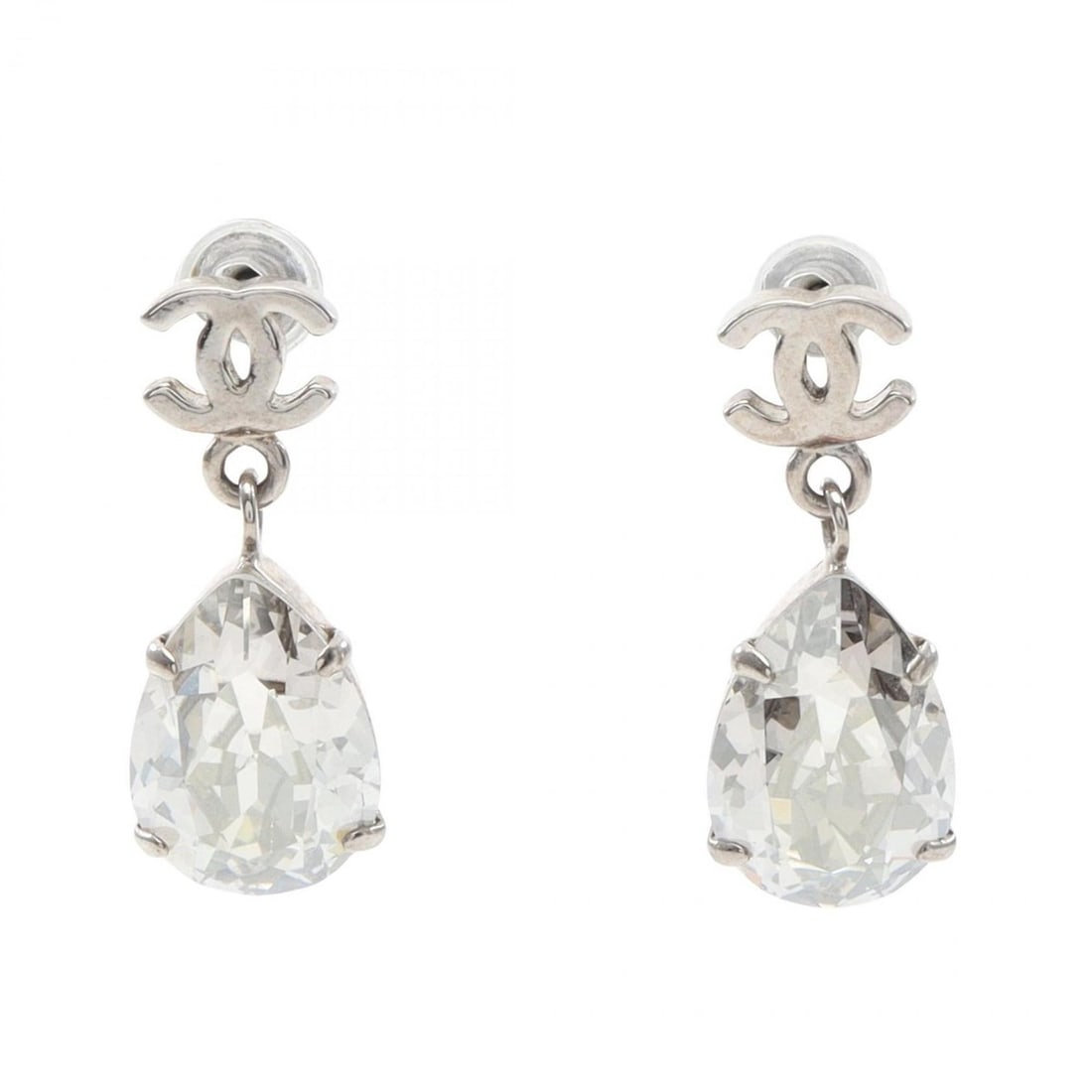 CHANEL Coco Mark Earrings, Stainless Steel with Crystals, Women's, Silver and Clear (1 of 19)