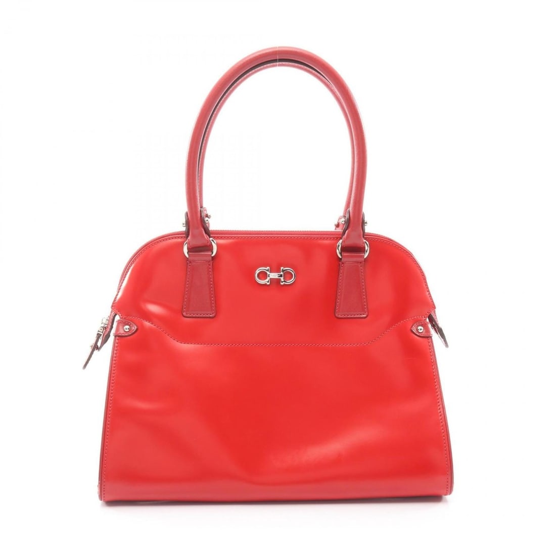 Salvatore Ferragamo Gancini Handbag, Leather, Women's, Red, Size 21, C814 (1 of 12)