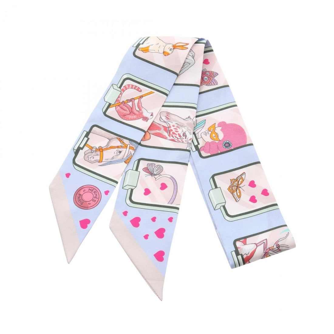 Hermès Twilly HERMES STORY Scarf, Silk, Women's, Blue, Multicolor: --- Catalog ---Category: SizeSize (LxW): 85cm x 5cm / 33.46'' x 1.96''Category: DesignType: ScarfColor: Blue, Multi-colorGender: WomenMaterial: Silk Category: GeneralBrand: Hermes--- Item List ---Sect