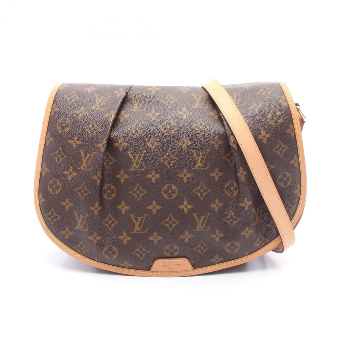 Louis Vuitton Menilmontant MM Shoulder Bag/Handbag in Coated Canvas and Leather with Monogram: --- Catalog ---Category: SizeSize (HxWxD): 27cm x 34cm x 10cm / 10.62'' x 13.38'' x 3.93''Category: DesignType: Handbag, Shoulder bagColor: Brown, MonogramGender: WomenMaterial: Coated canvas ,