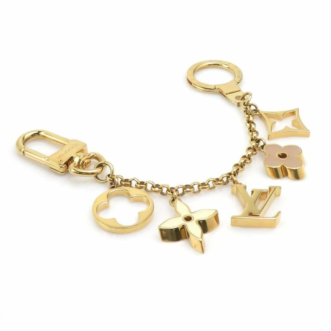 Louis Vuitton Fleur de Monogram Bag Charm Chain in Metal/Enamel, Gold/Beige/Off-White, Women's, (1 of 11)