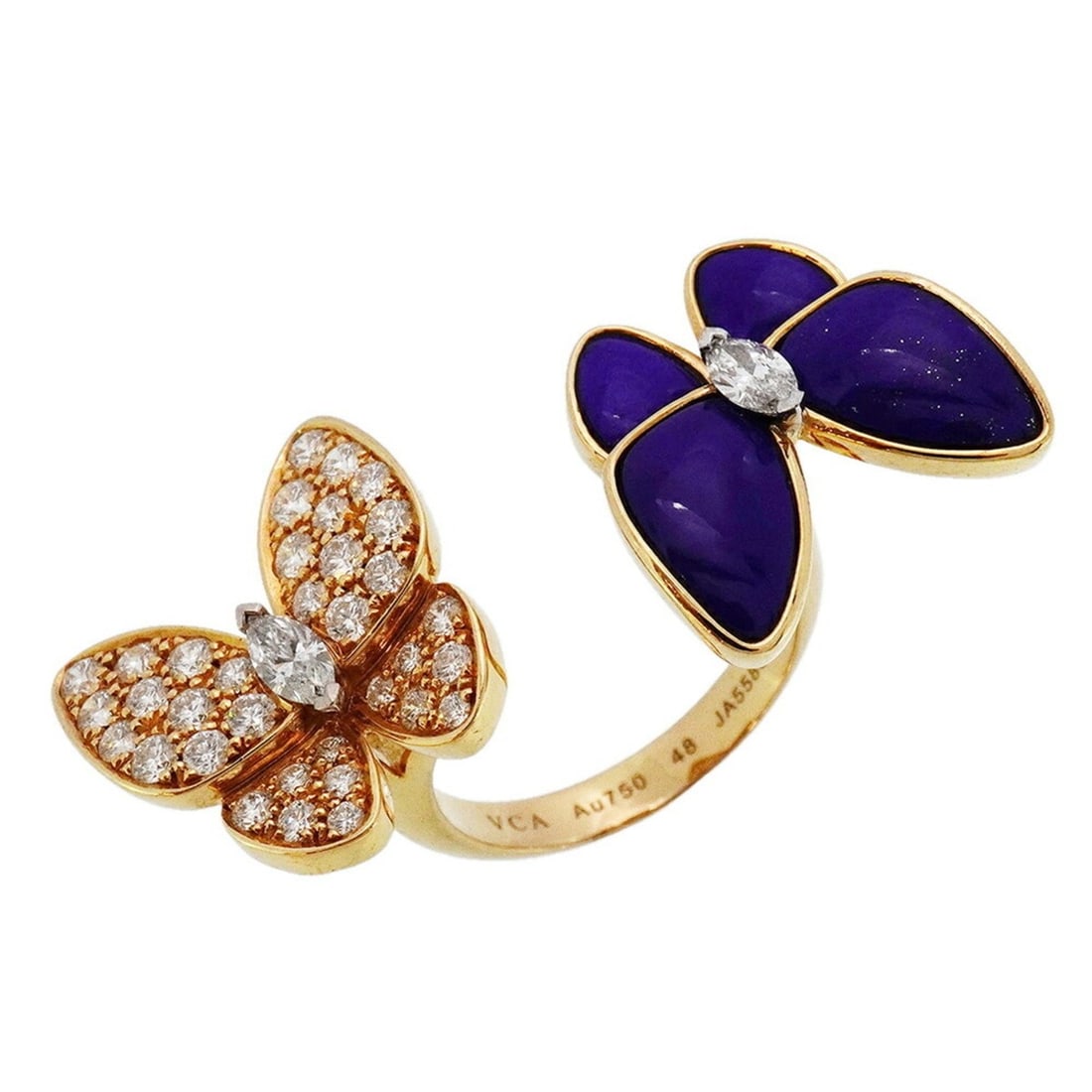 Van Cleef & Arpels De Papillon Entree Ring, 18K Yellow Gold, Diamonds, Lapis Lazuli, #48, Women's (1 of 11)