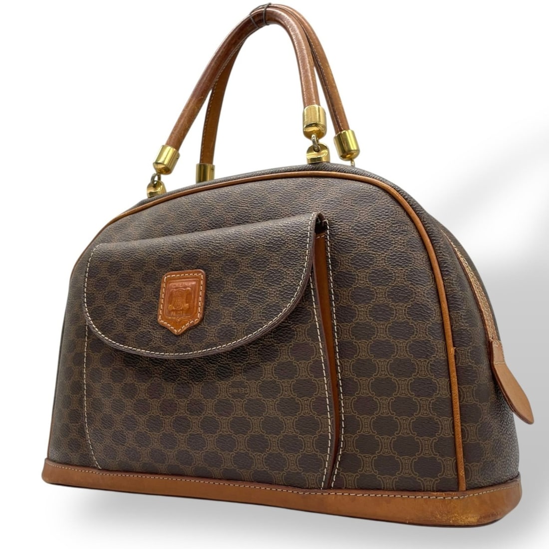 CELINE Old Celine Macadam Leather Handbag with Front Pocket, Brown, Women's, Z3: --- Catalog ---Category: SizeSize (HxWxD): 22cm x 32cm x 12cm / 8.66'' x 12.59'' x 4.72''Category: DesignType: HandbagColor: BrownGender: WomenMaterial: PVC , Leather Category: GeneralBrand: CelineCou