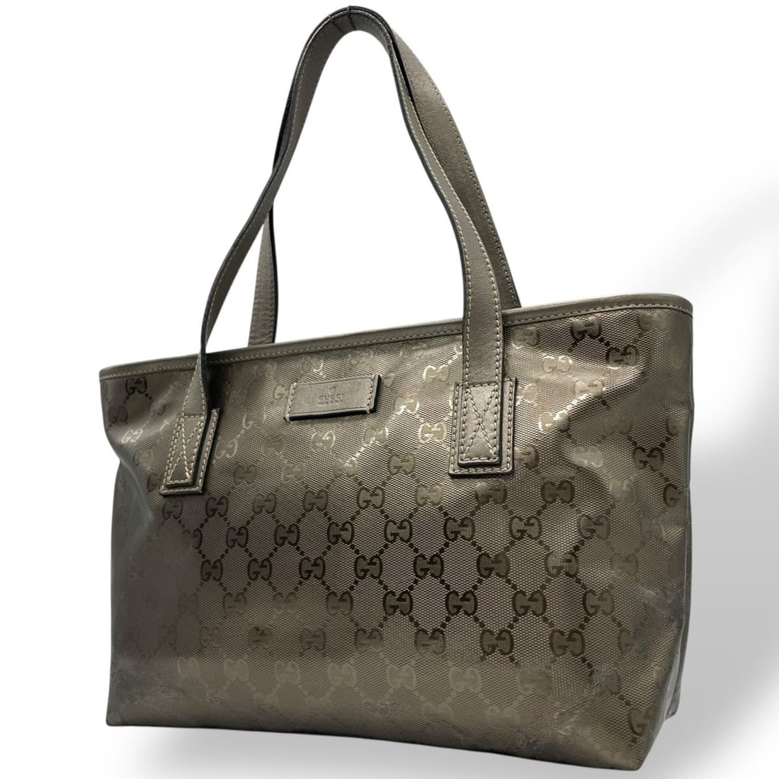 GUCCI GG Imprime Leather Tote Bag, Gray Khaki with Silver Hardware, 211138, Men's/Women's, S83 (1 of 20)