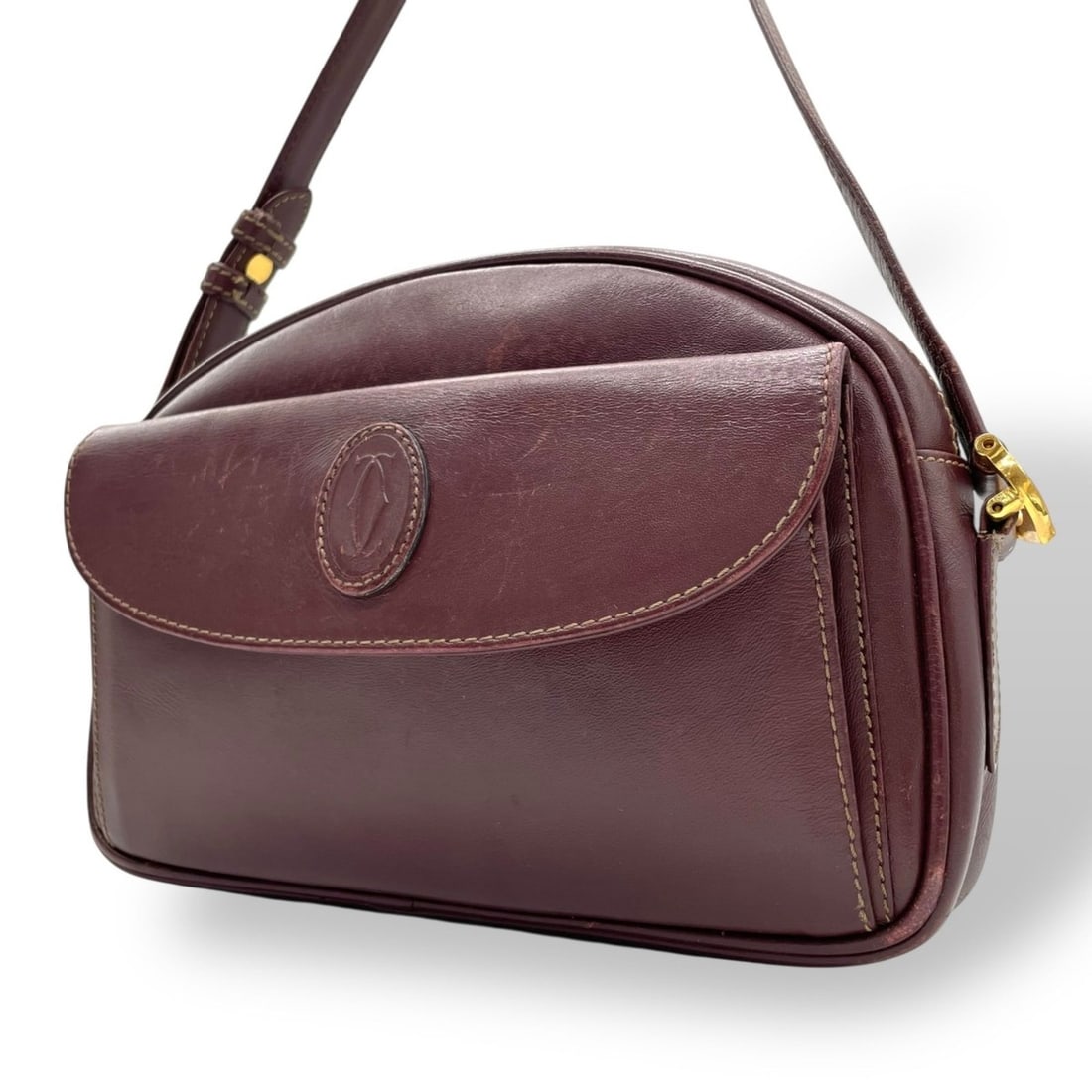Cartier Must de Leather Shoulder Bag, Bordeaux, Gold Hardware, Women's, D5 (1 of 20)