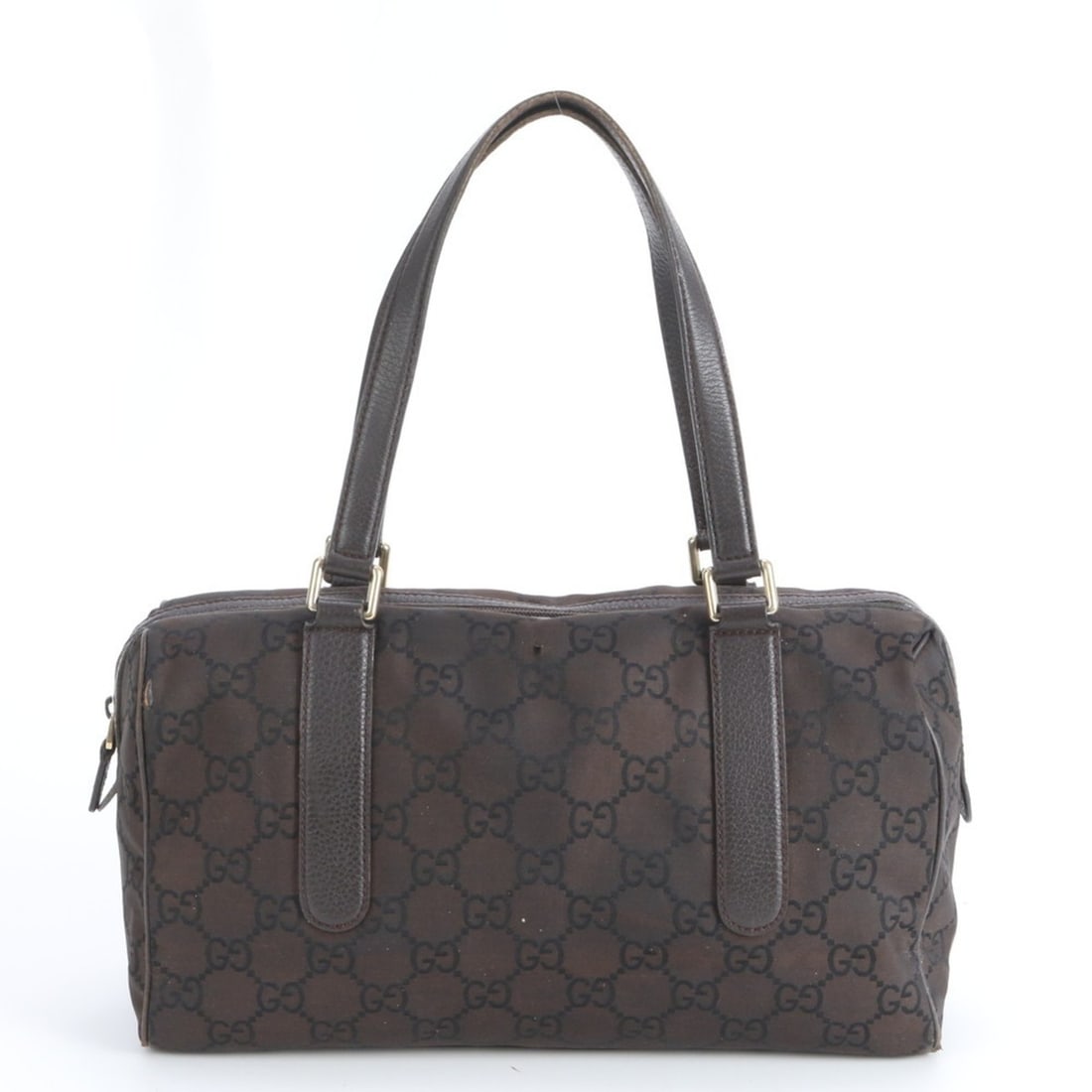 Gucci GG Nylon and Leather Tote Bag (257288) Mini Boston Shoulder Handbag Brown Women's (1 of 9)