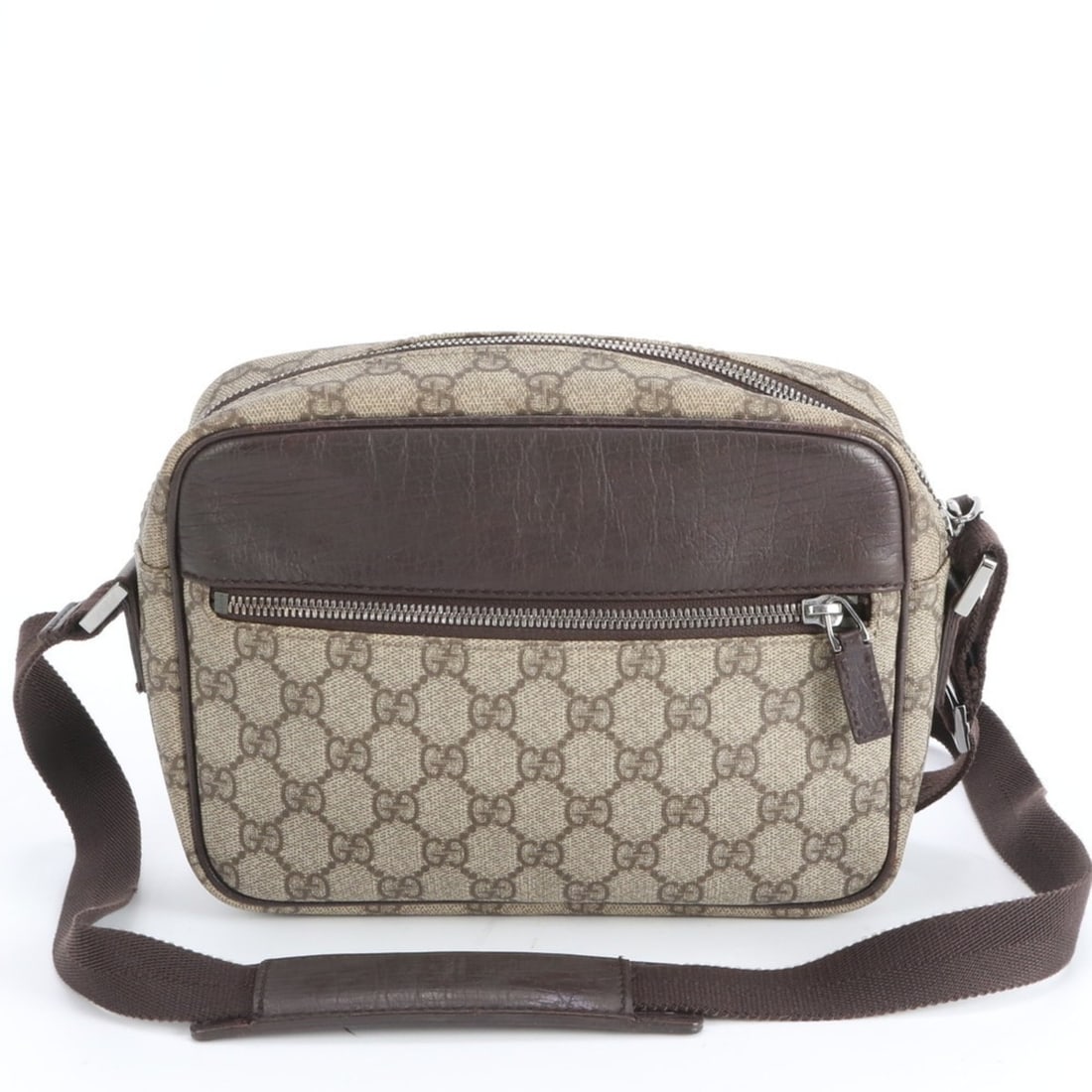 Gucci GG Supreme 114291 Leather Messenger Shoulder Bag, Brown, Men's: --- Catalog ---Category: SizeSize (HxWxD): 17cm x 23cm x 6cm / 6.69'' x 9.05'' x 2.36''Category: DesignType: Shoulder bagColor: BrownGender: MenMaterial: Coated canvas , Leather Category: GeneralMPN: