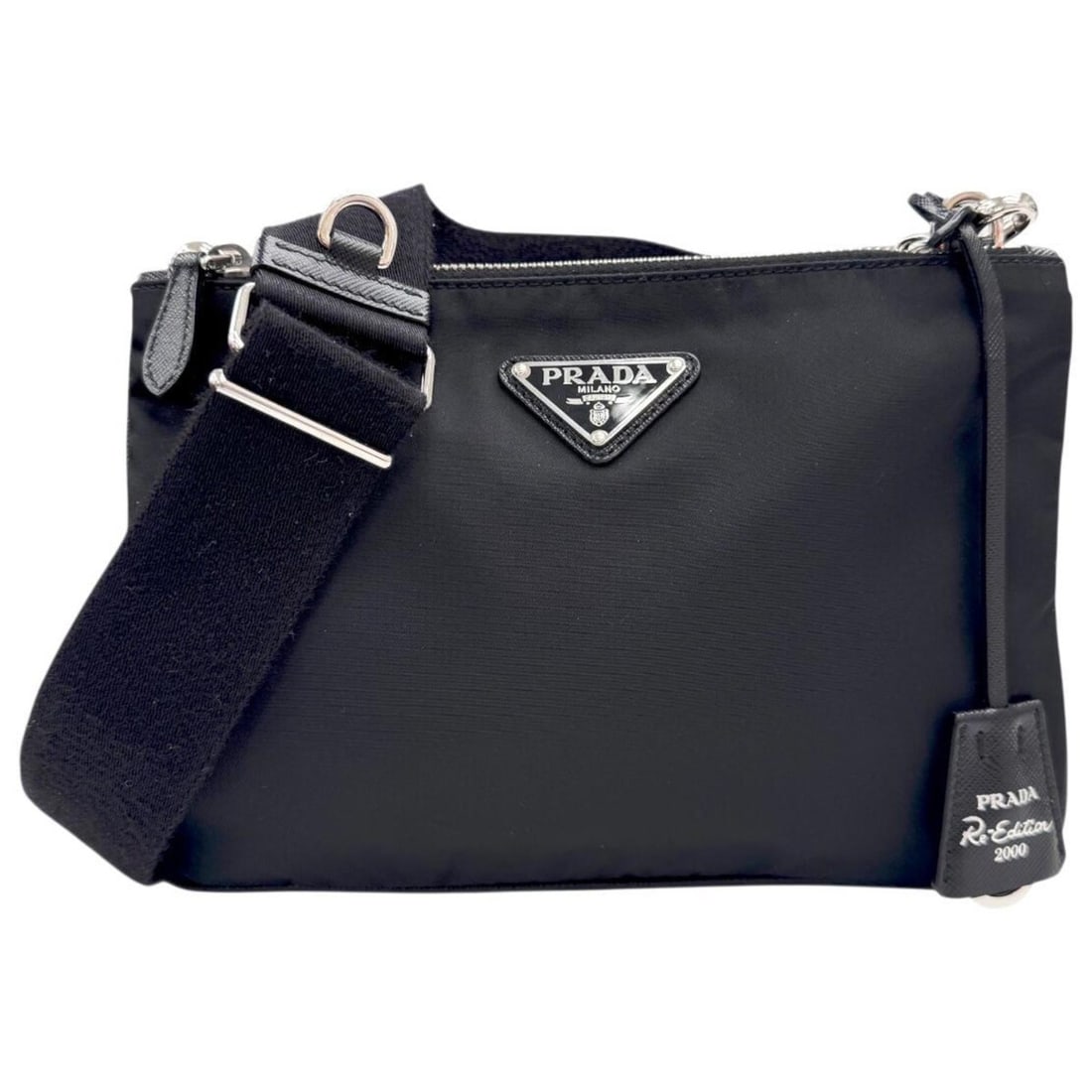 PRADA 1BH046 Re-Edition2000 Re-Nylon Shoulder Bag, Saffiano Double Zip, NERO, Black, for Men and (1 of 11)