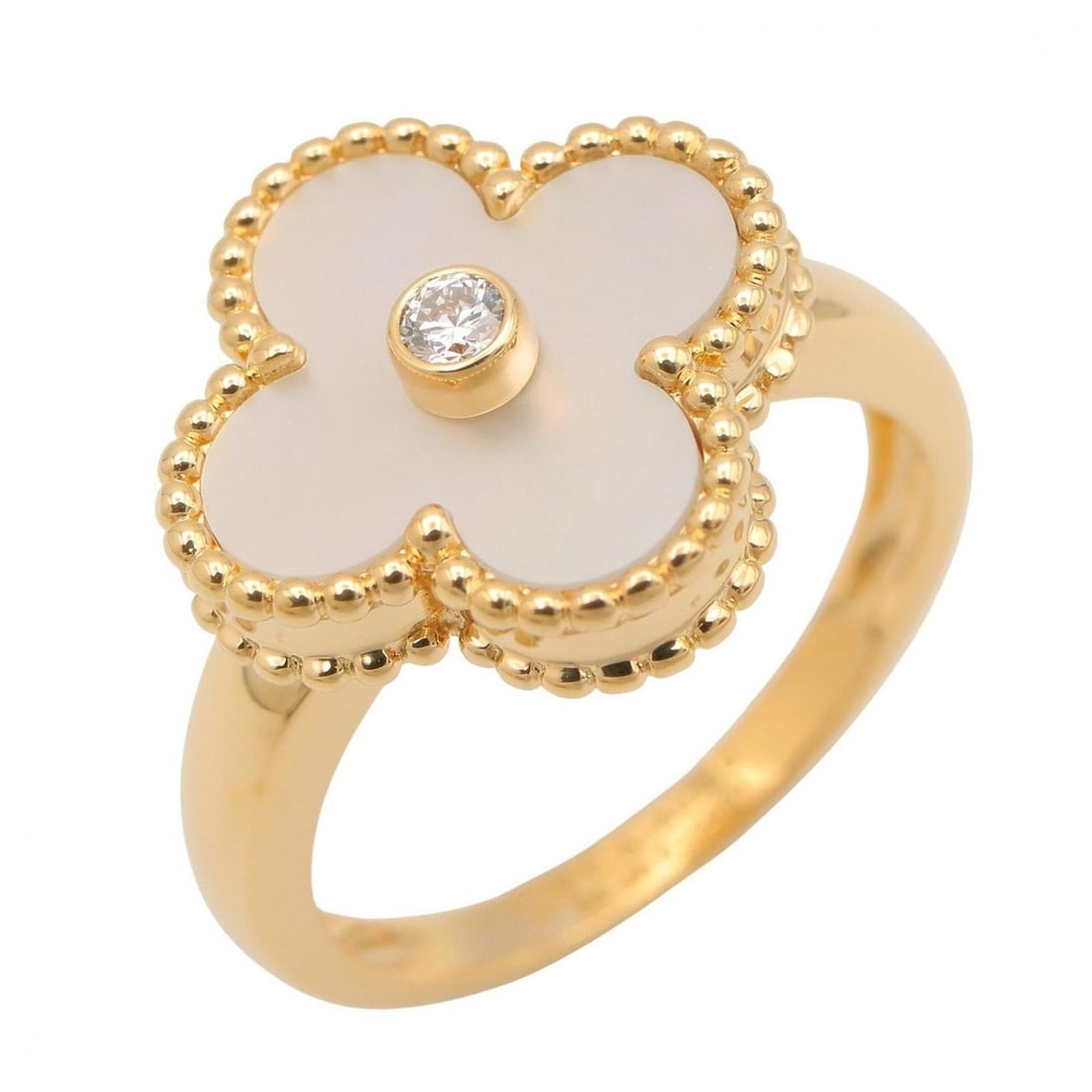 Van Cleef & Arpels Vintage Alhambra 1PD Mother-of-Pearl Ring, 18K Yellow Gold with Diamonds, (1 of 17)