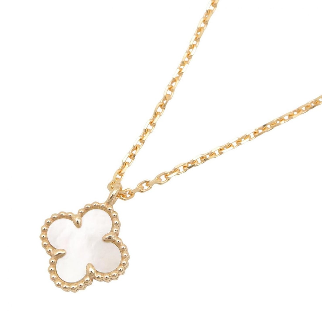 Van Cleef & Arpels Sweet Alhambra Necklace, Mother-of-Pearl 18K Yellow Gold, White and Women's,: --- Catalog ---Category: SizeNeck Circumference: 38.5 cm - 40.5 cm / 15.15'' - 15.94''Category: DesignColor: White, Yellow goldGender: WomenMaterial: Yellow gold (18K)Necklace Type: NecklaceCategory:
