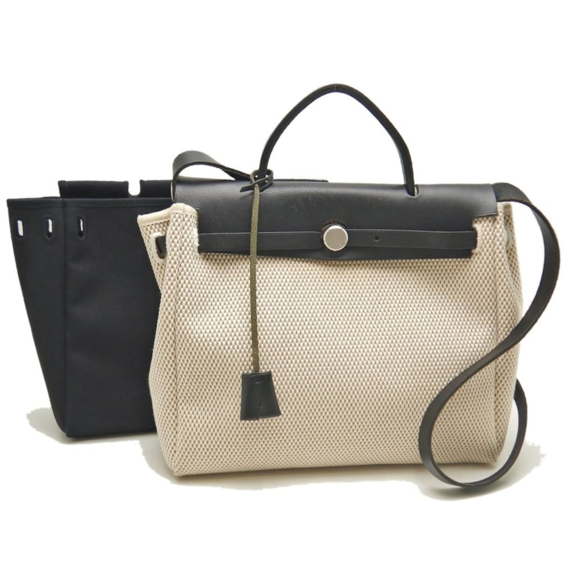 HERMES Hermès Airbag PM 038465CB Handbag Toile GM Natural Black Women's 253598 (1 of 20)