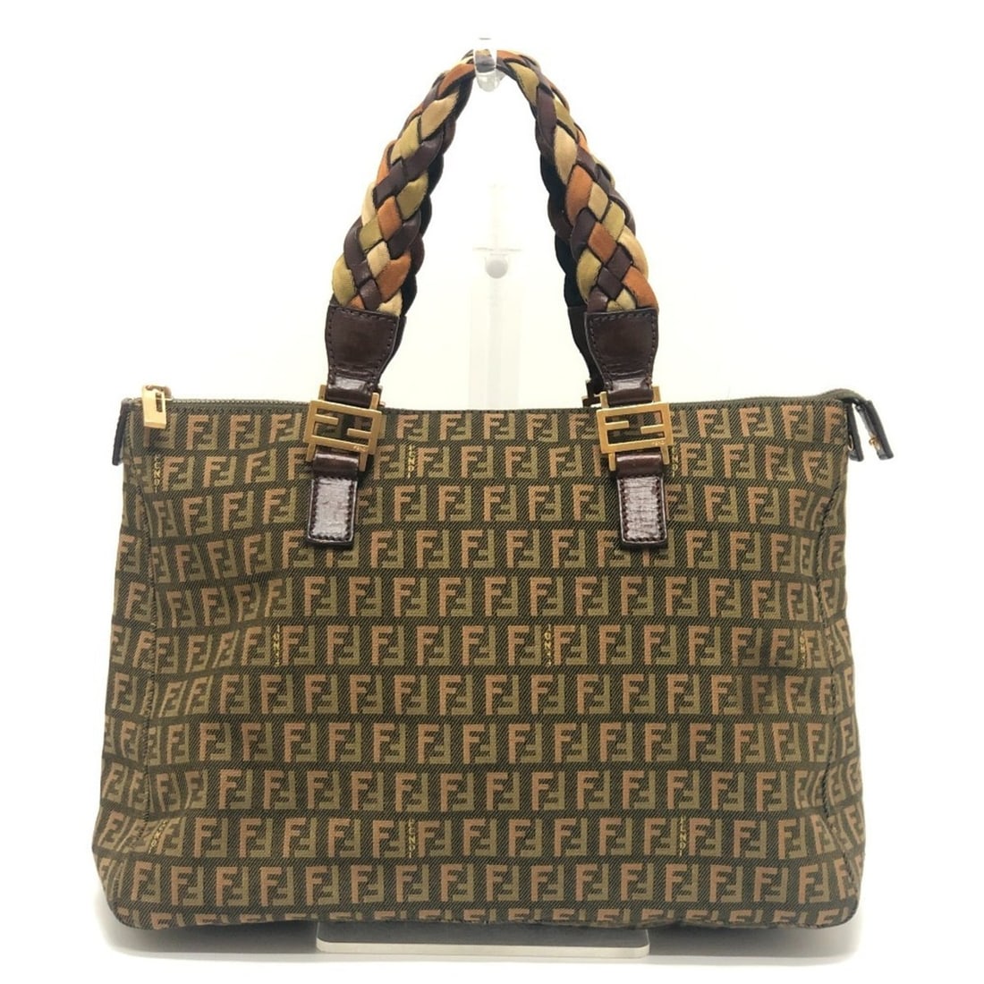 FENDI Zucca/Zucchino pattern tote bag with braided handles, canvas handbag, women's, khaki: --- Catalog ---Category: SizeSize (HxWxD): 24.5cm x 33cm x 12cm / 9.64'' x 12.99'' x 4.72''Category: DesignType: Handbag, Tote bagColor: KhakiGender: WomenMaterial: Canvas Category: GeneralBrand: Fend