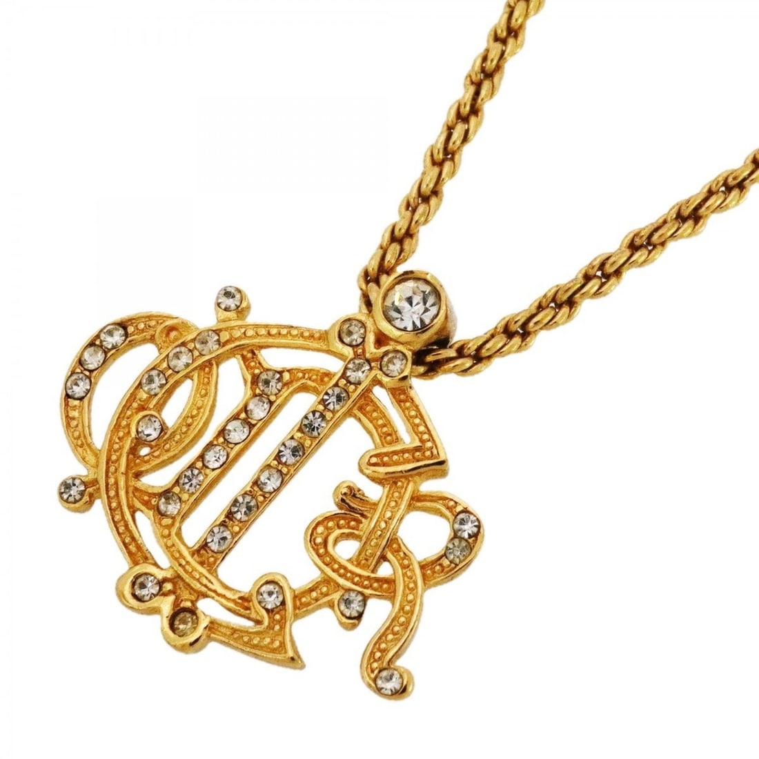 Christian Dior Emblem Necklace with GP Plated Rhinestones in Gold for Women (1 of 18)