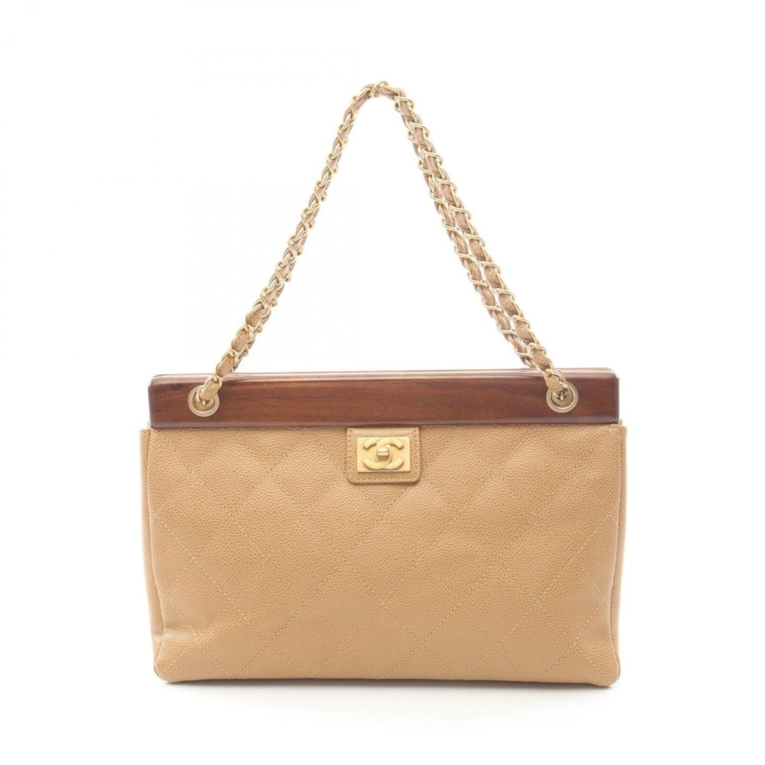 CHANEL Matelasse Handbag in Calfskin Leather and Wood, Women's, Beige Brown (1 of 16)