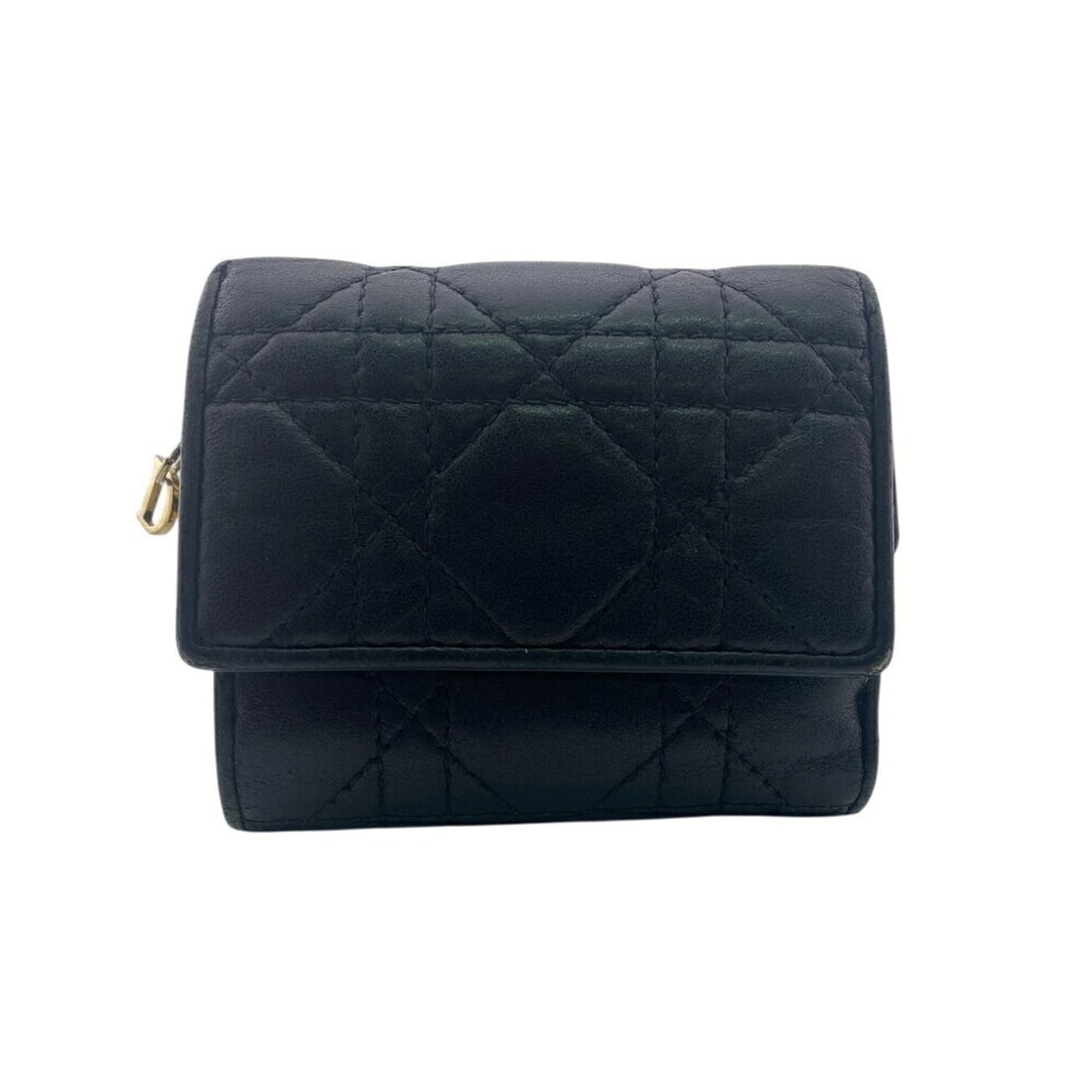Christian Dior Dior Lady Compact Wallet Cannage Tri-fold Black Women's (1 of 17)