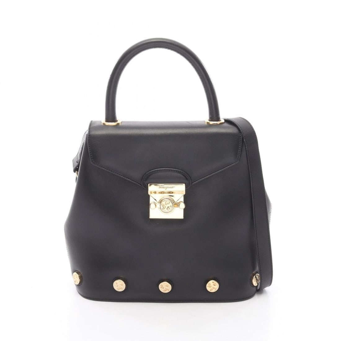 Salvatore Ferragamo handbag, leather, women's, black: --- Catalog ---Category: SizeSize (HxWxD): 22cm x 24cm x 9cm / 8.66'' x 9.44'' x 3.54''Category: DesignType: HandbagColor: BlackGender: WomenMaterial: Leather Category: GeneralBrand: Salvatore Ferraga