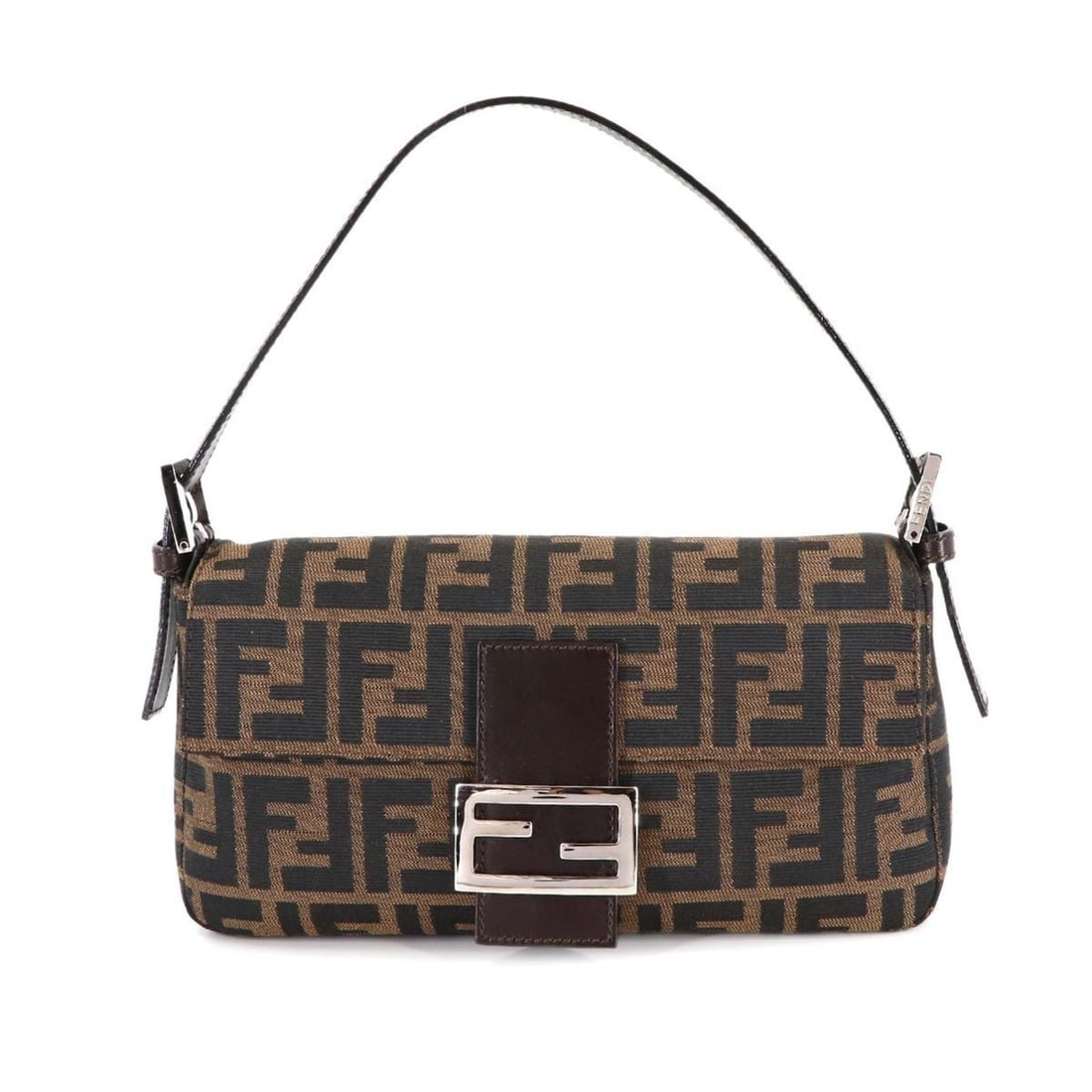 FENDI Zucca Mamma Baguette Shoulder Handbag in Brown Canvas and Leather with Silver Hardware, 26424 (1 of 13)