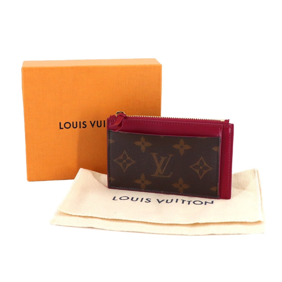 Louis Vuitton Monogram Porte Cult Zip Business Card Case, Wallet, Coin Purse, Brown Fuchsia, M67889 (1 of 14)