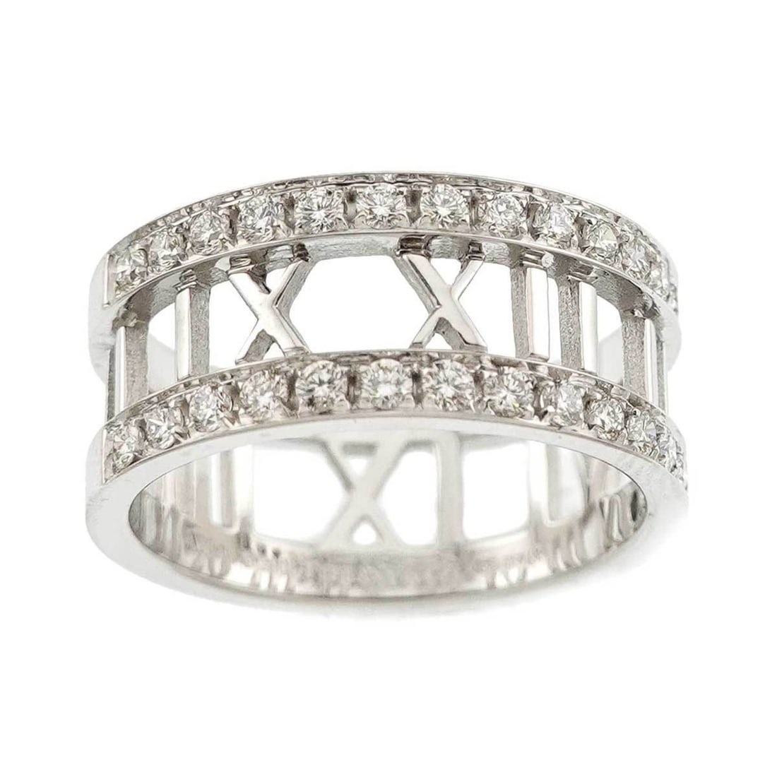Tiffany & Co. Atlas 1 Diamond Ring in 18K White Gold (750): --- Catalog ---Category: SizeJP Size: 16.5US Size: 8Category: DesignType: Band ringGender: Women,MenMaterial: White gold (18K)Category: GeneralBrand: Tiffany--- Item List ---Section: ConditionRanking: