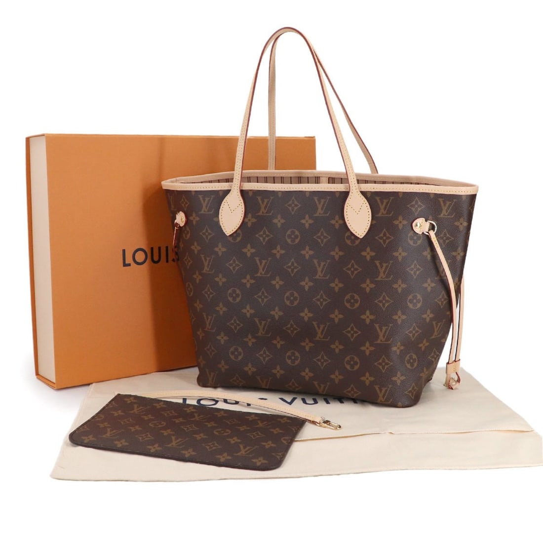 Louis Vuitton Monogram Neverfull MM Tote Handbag in Brown and Rose Beige, M46975, RFID. (1 of 10)