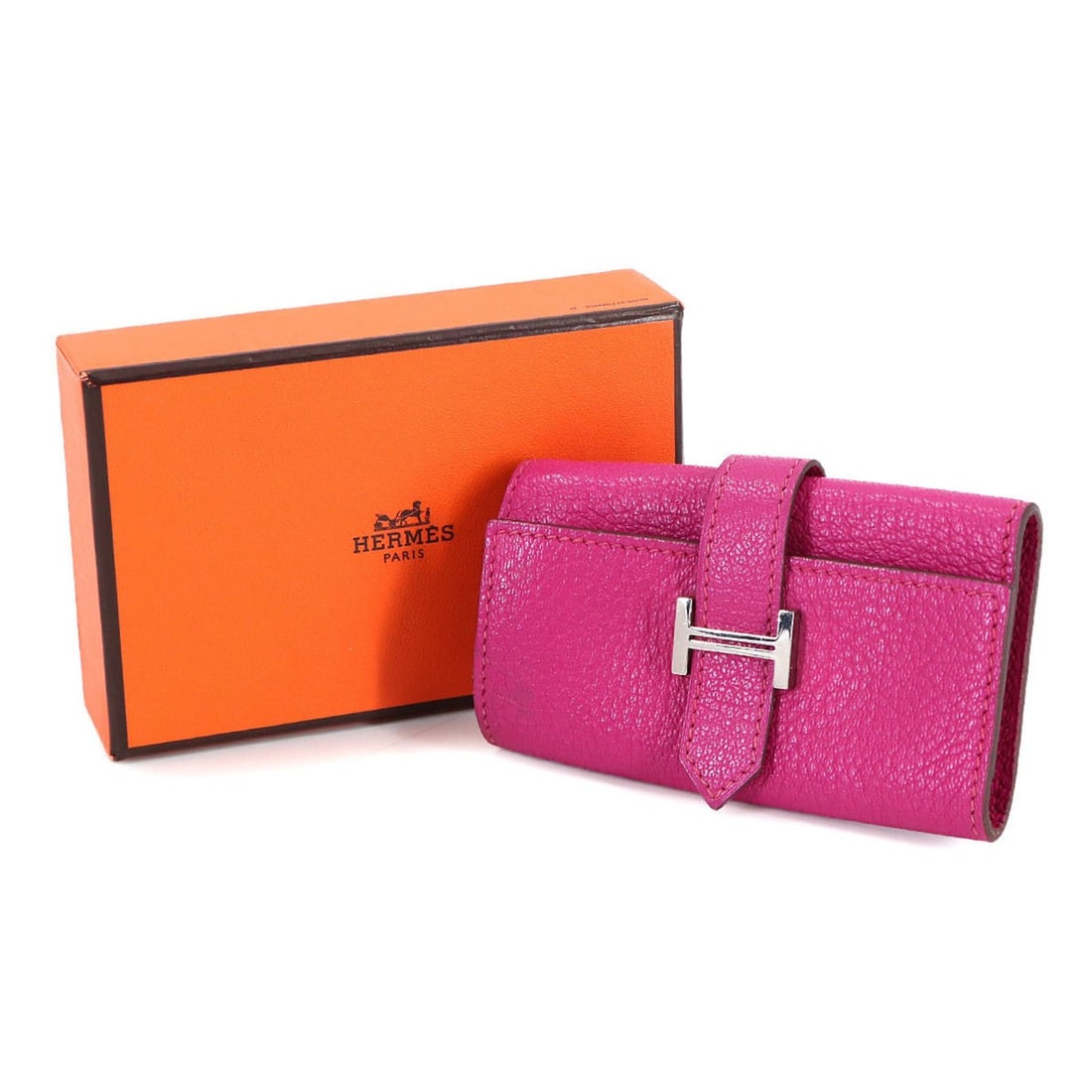 Hermes Hermès Bearn Four Consecutive Key Case, Chevre Rose Shocking Pattern, ?L Stamp, Silver (1 of 10)