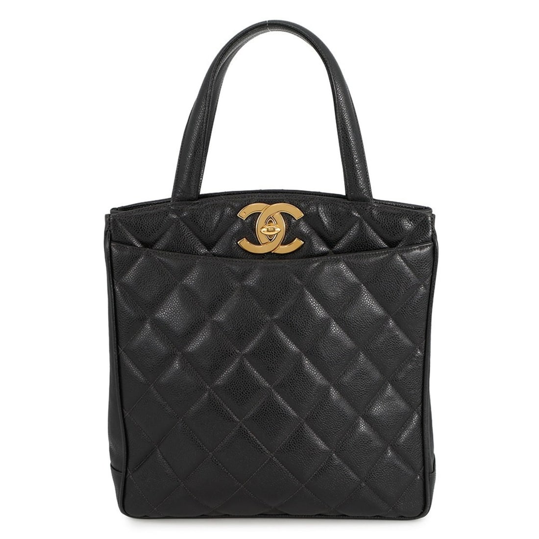 Chanel Matelasse tote bag with Coco Mark and Deka caviar skin. Black handbag. Women's. (1 of 16)
