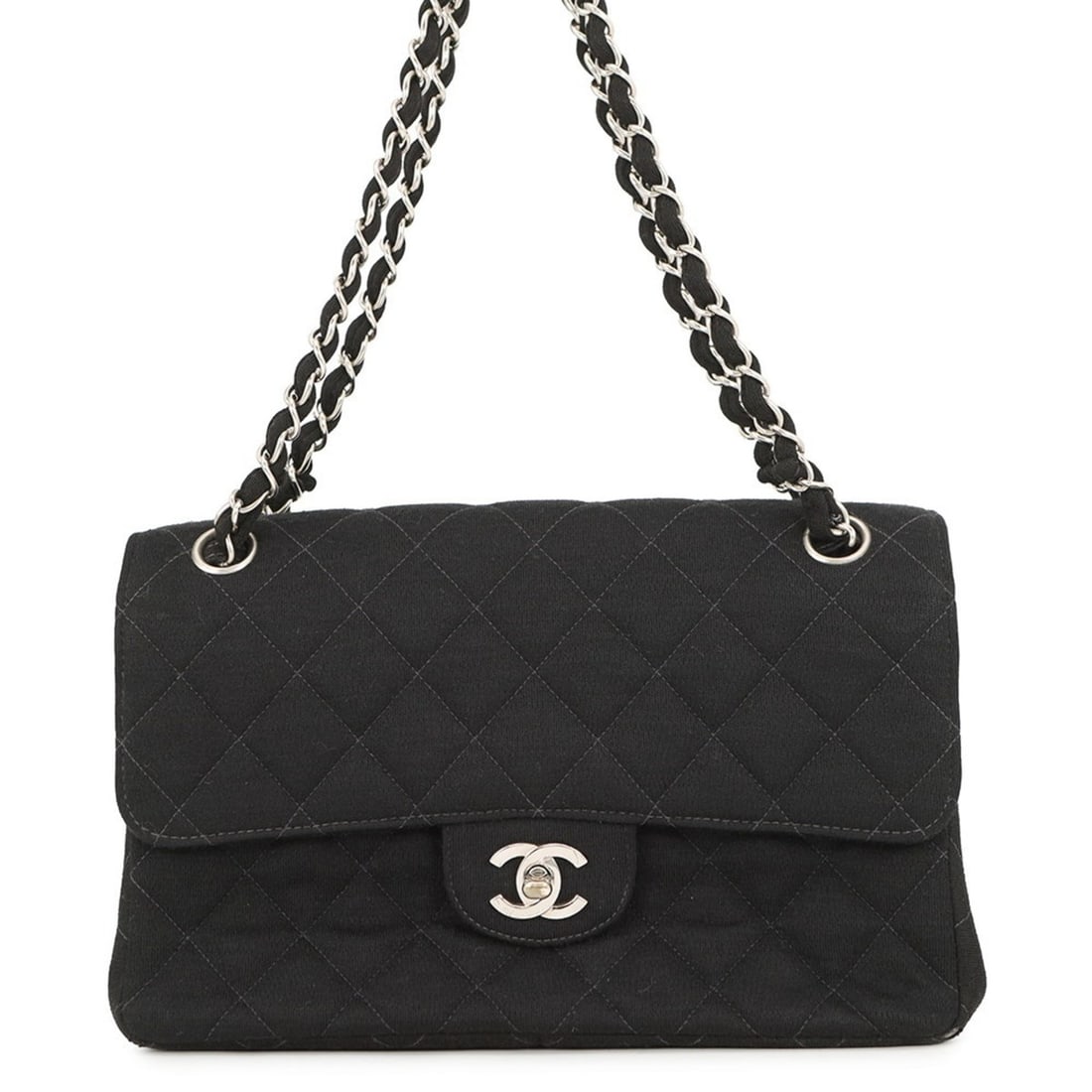 Chanel chain shoulder bag, Matelasse, Coco Mark, double-faced cotton, black, handbag, women's, (1 of 17)