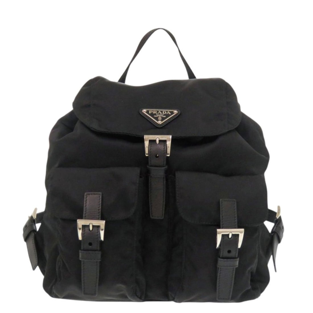 Excellent condition Prada Small Re-Nylon Backpack BZ6677, nylon and leather, black, backpack,: --- Catalog ---Category: SizeSize (HxWxD): 28cm x 23.5cm x 12cm / 11.02'' x 9.25'' x 4.72''Category: DesignType: BackpackColor: BlackGender: WomenMaterial: Nylon , Leather Category: GeneralMPN: BZ6677