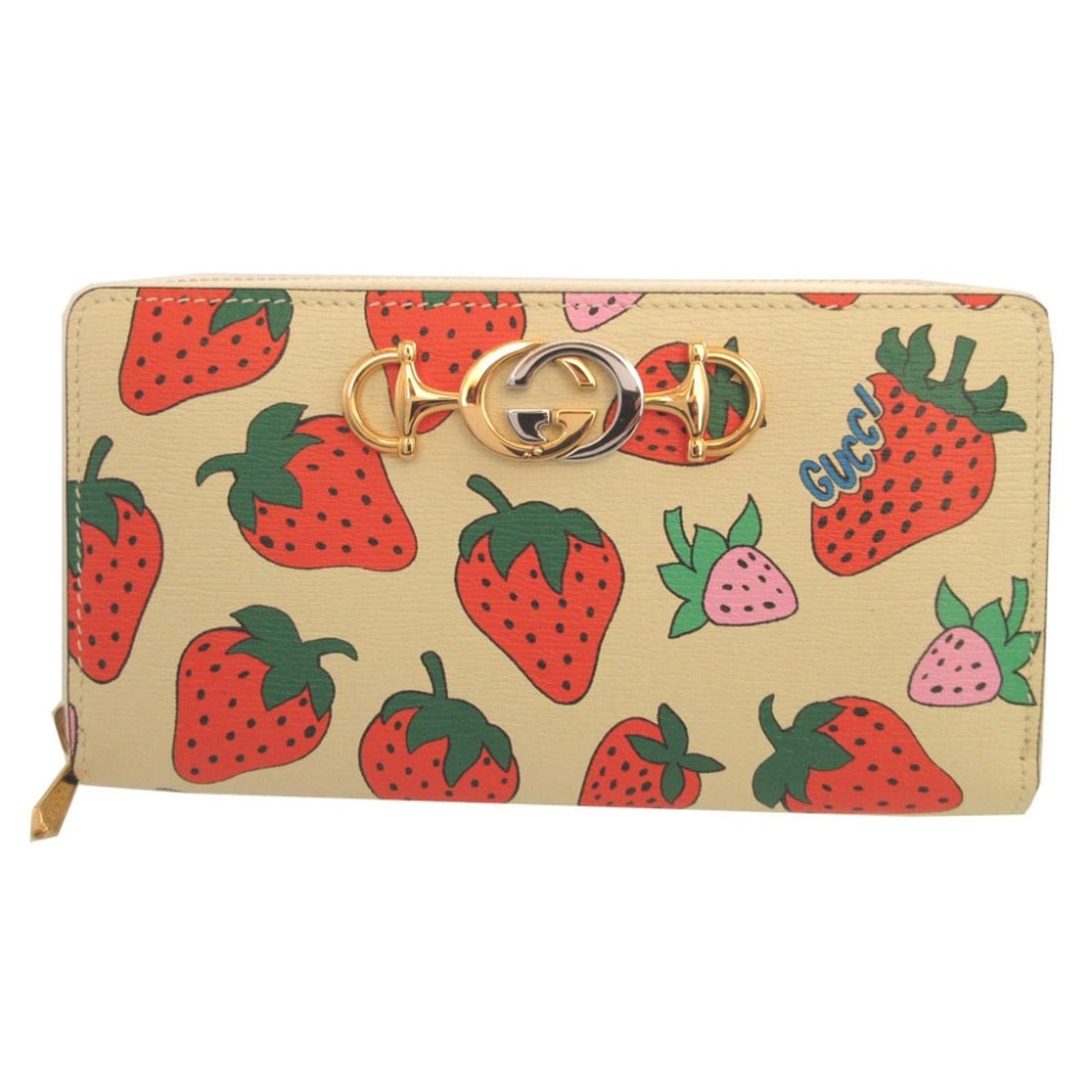 Excellent condition Gucci Zumi Strawberry 570661 leather ivory round zip long wallet 0337GUCCI (1 of 16)