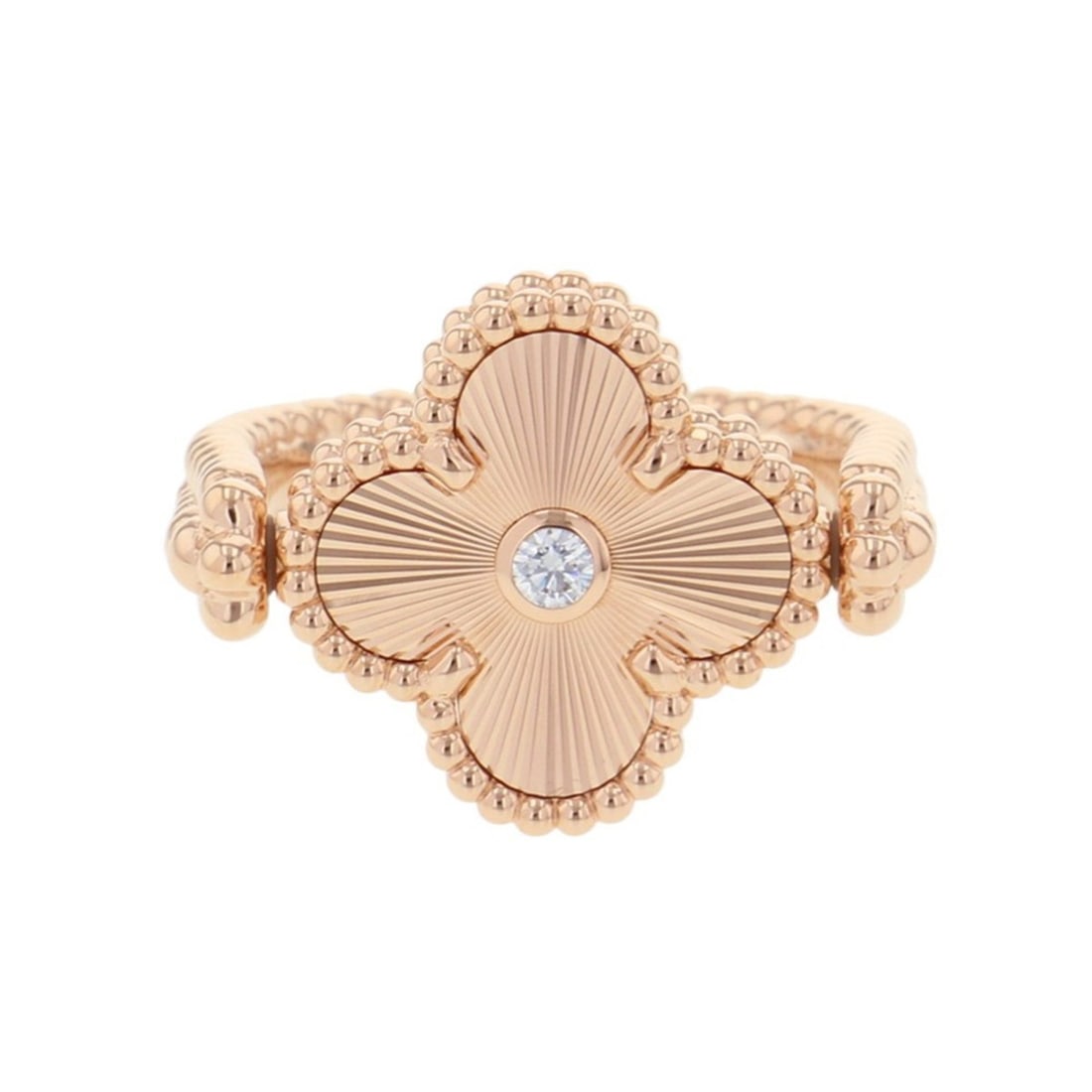 Van Cleef & Arpels Alhambra Reversible Ring with Carnelian and One Diamond (0.04ct), Guilloched: --- Catalog ---Category: SizeJP Size: 10US Size: 5.5Brand Size: 50Category: DesignColor: Pink goldGender: WomenMaterial: Pink gold (18K)Category: GeneralBrand: Carnelian--- Item List ---Section: Condi