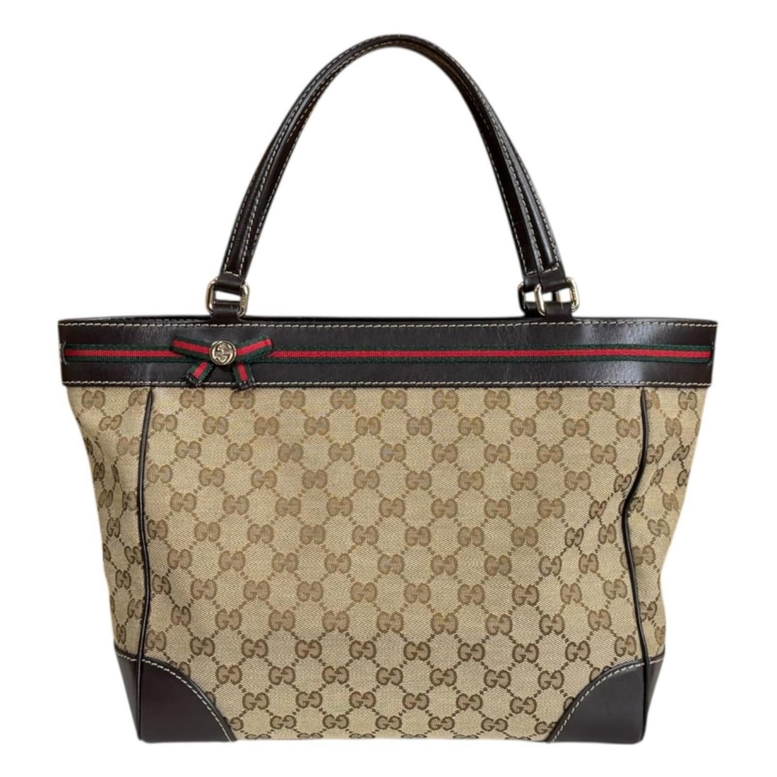 Pre-owned Gucci Mayfair Tote Bag in GG Canvas (257061) Beige. Women's. (1 of 12)