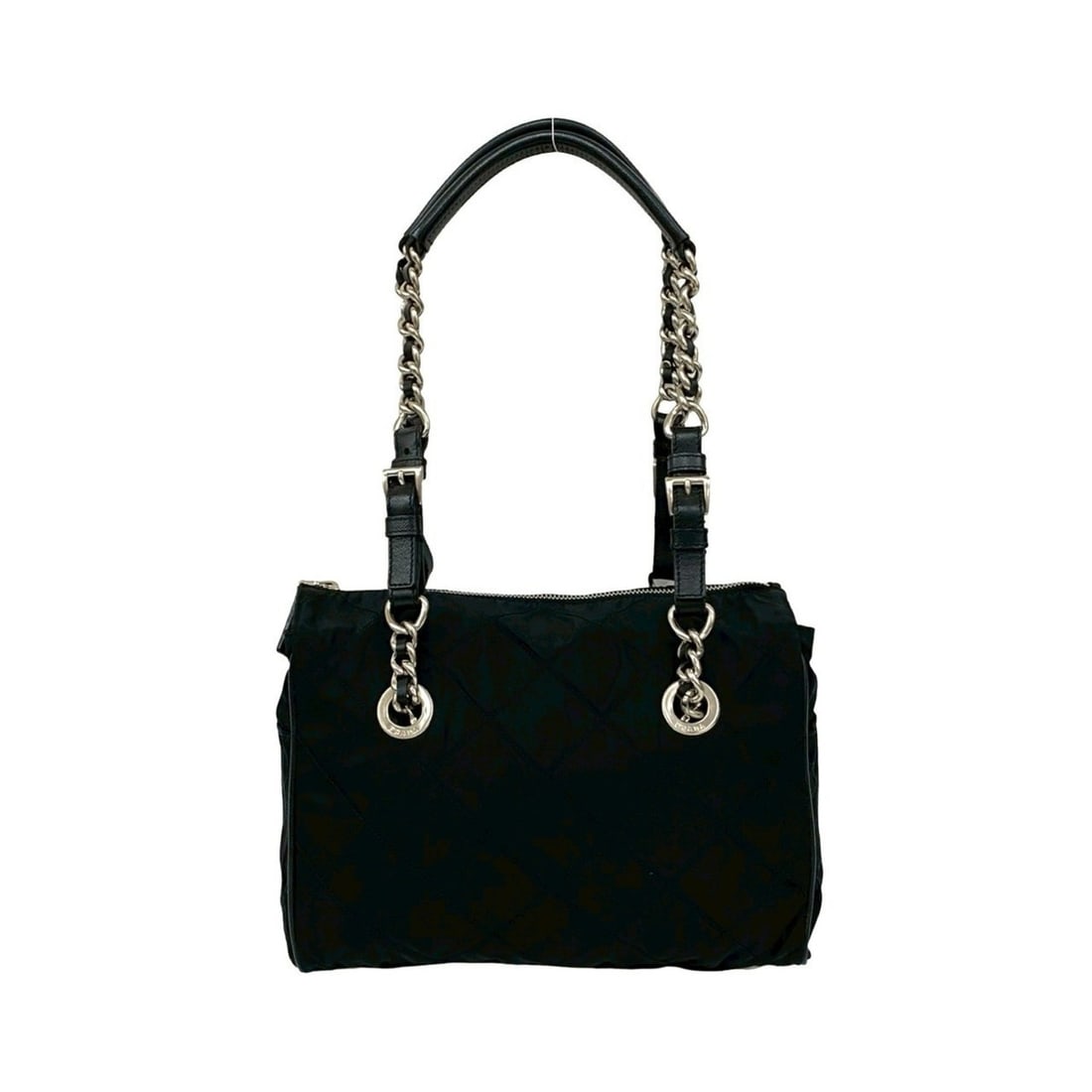 PRADA Triangle Logo Quilted Tessuto Nylon Leather Chain Semi-Shoulder Tote Bag Black 85947 (1 of 16)