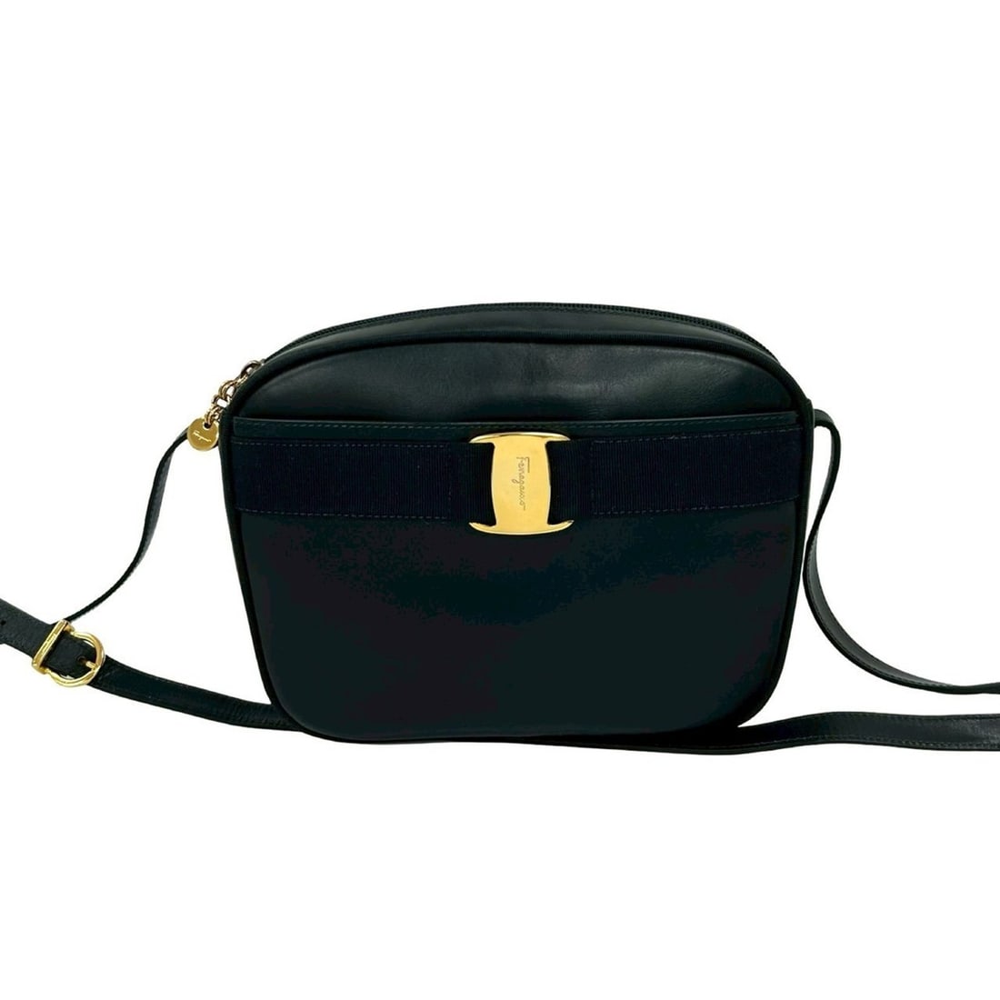 Salvatore Ferragamo Vara Ribbon Calf Leather Shoulder Bag/Pochette, Navy, 86523: --- Catalog ---Category: SizeSize (HxWxD): 17.5cm x 24cm x 8cm / 6.88'' x 9.44'' x 3.14''Category: DesignType: Pochette, Shoulder bagColor: NavyGender: WomenMaterial: Leather Leather/Fur Type: Calfski